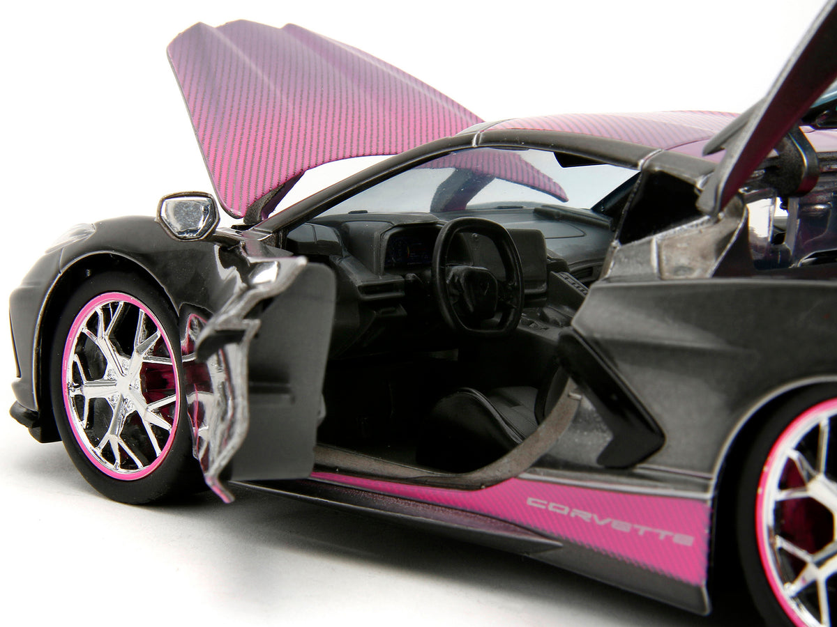 2020 Chevrolet Corvette Stingray Gray Metallic with Pink Carbon Hood and Top "Pink Slips" Series 1/24 Diecast Model Car by Jada - image 3