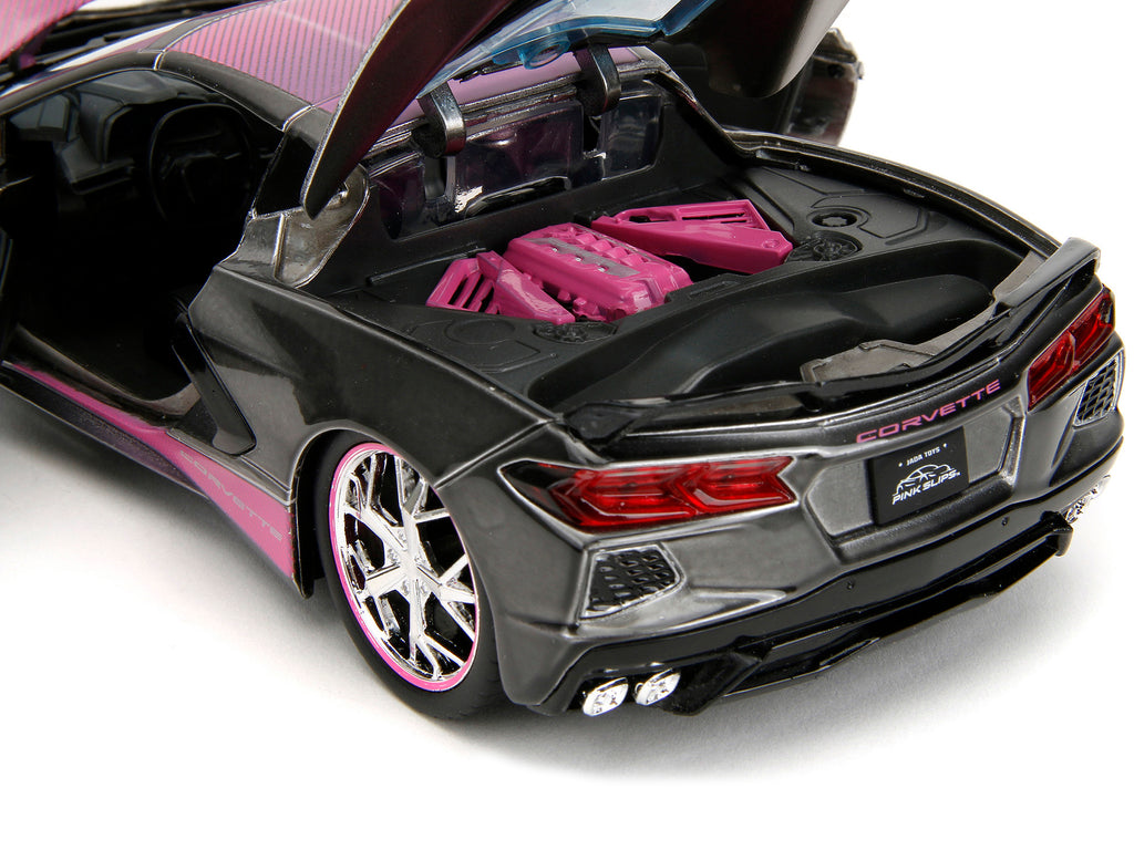 2020 Chevrolet Corvette Stingray Gray Metallic with Pink Carbon Hood and Top "Pink Slips" Series 1/24 Diecast Model Car by Jada - image 4