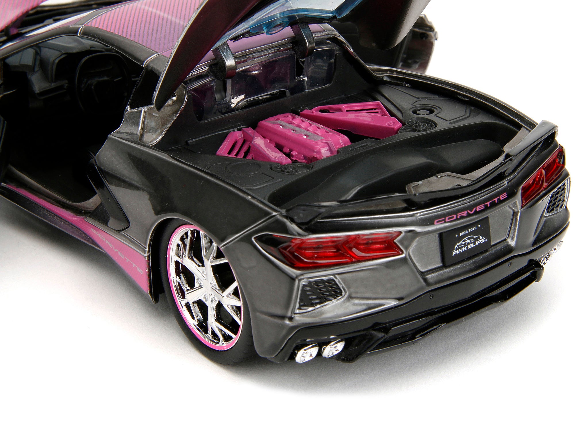 2020 Chevrolet Corvette Stingray Gray Metallic with Pink Carbon Hood and Top "Pink Slips" Series 1/24 Diecast Model Car by Jada - image 4