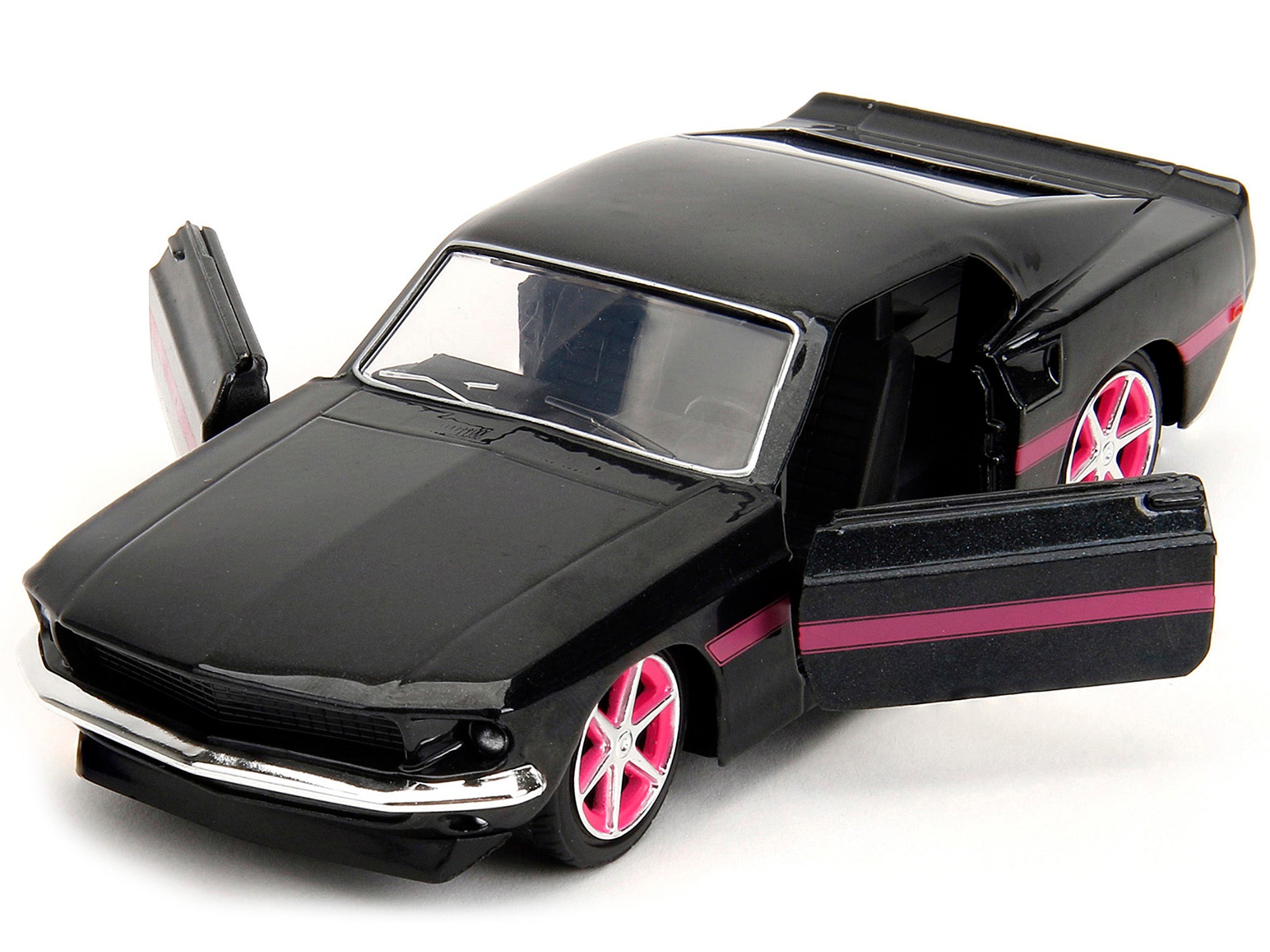 1969 Ford Mustang Black Metallic with Pink Stripes and Wheels "Pink Slips" Series 1/32 Diecast Model Car by Jada - image 2