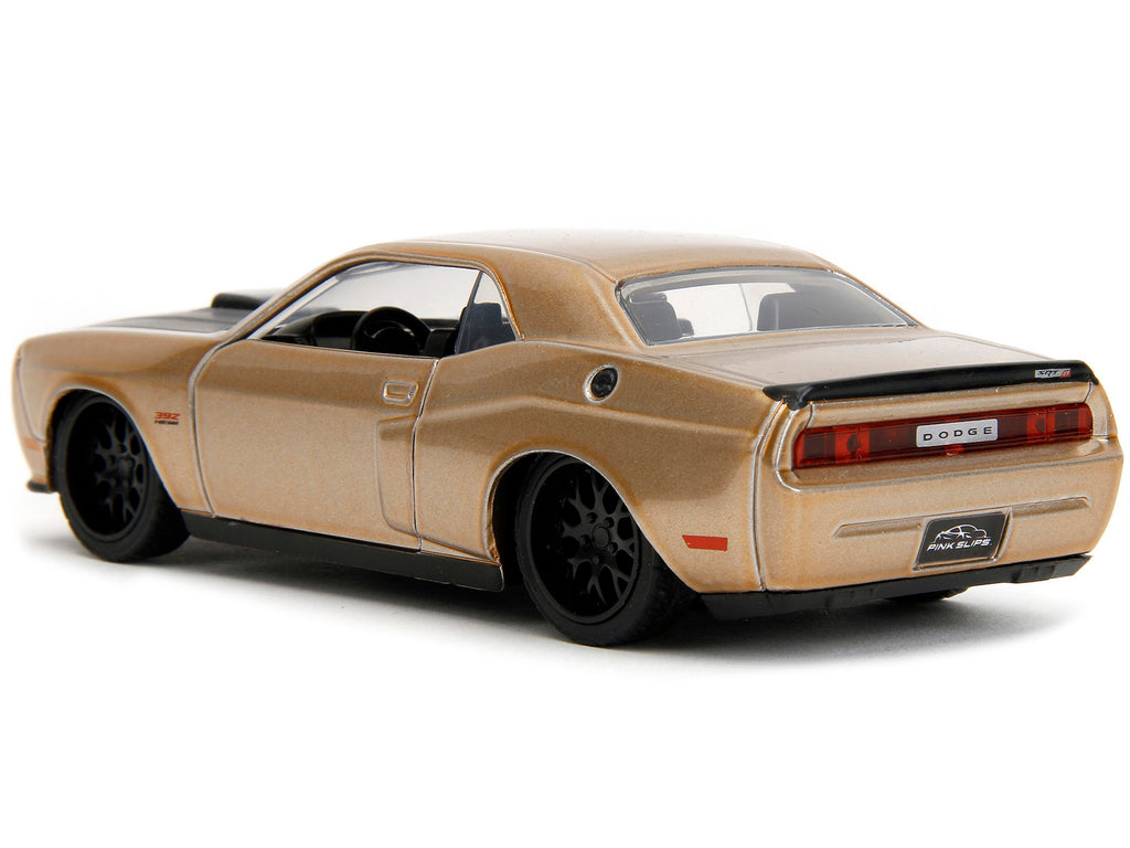 2012 Dodge Challenger SRT8 Gold Metallic with Black Hood "Pink Slips" Series 1/32 Diecast Model Car by Jada - image 5