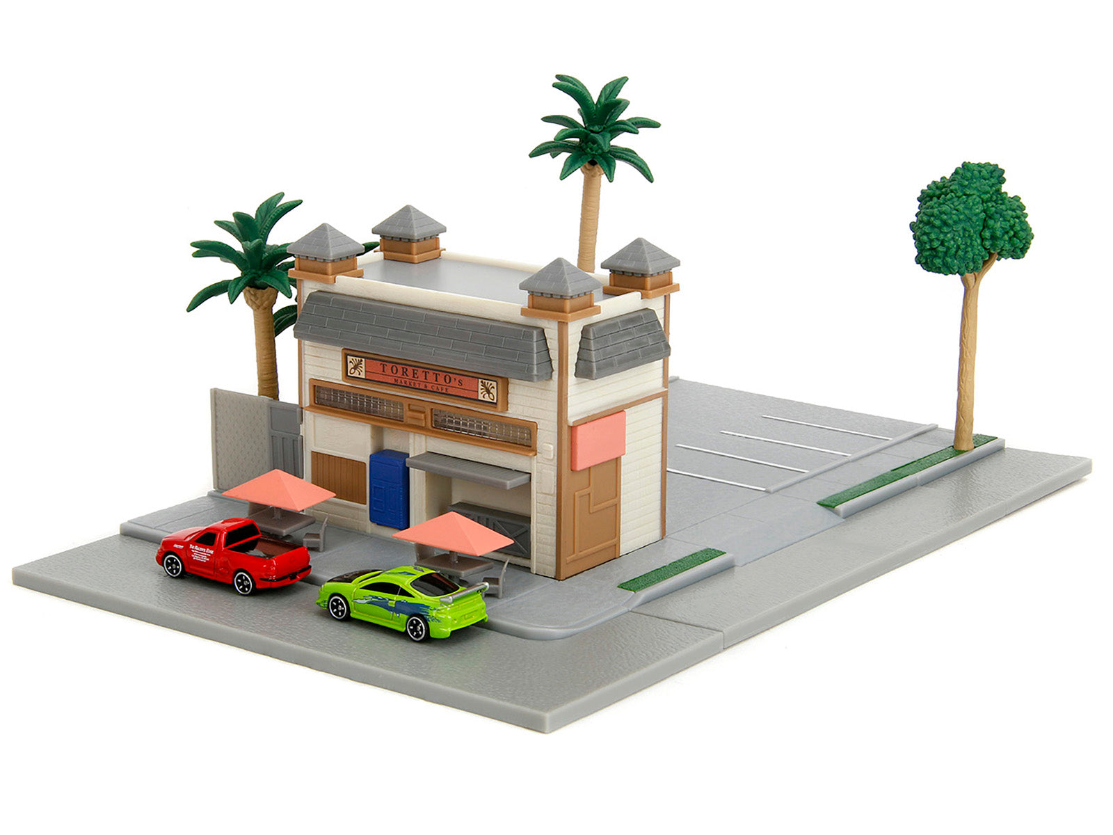 Toretto Cafe Diorama with Mitsubishi Eclipse Green and Ford F-150 SVT Lightning Red "Fast and Furious" "Nano Scene" Series Model by Jada - image 5