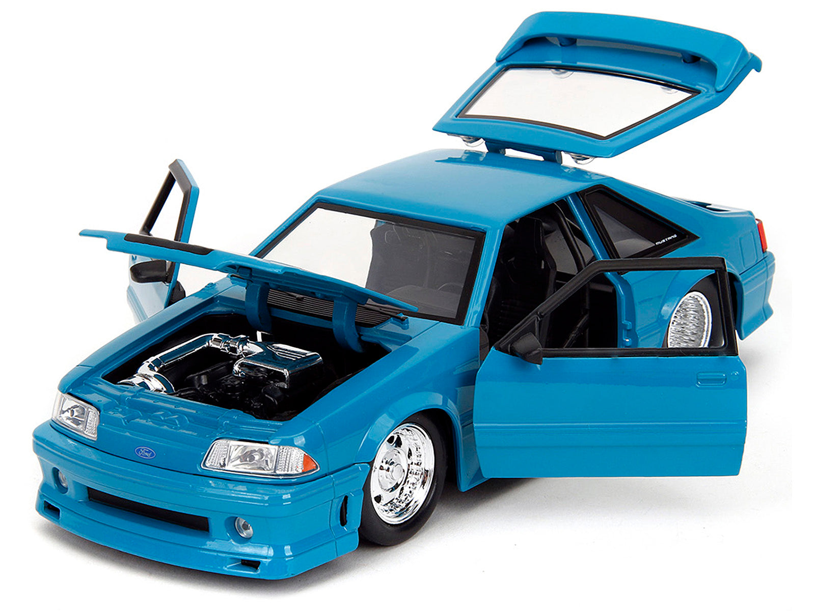 1989 Ford Mustang GT Blue with Black Hood Stripes "Fast & Furious" Series 1/24 Diecast Model Car by Jada - image 2