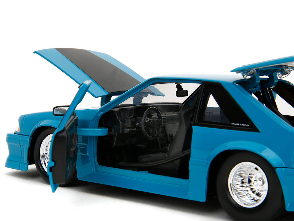 1989 Ford Mustang GT Blue with Black Hood Stripes "Fast & Furious" Series 1/24 Diecast Model Car by Jada - image 3