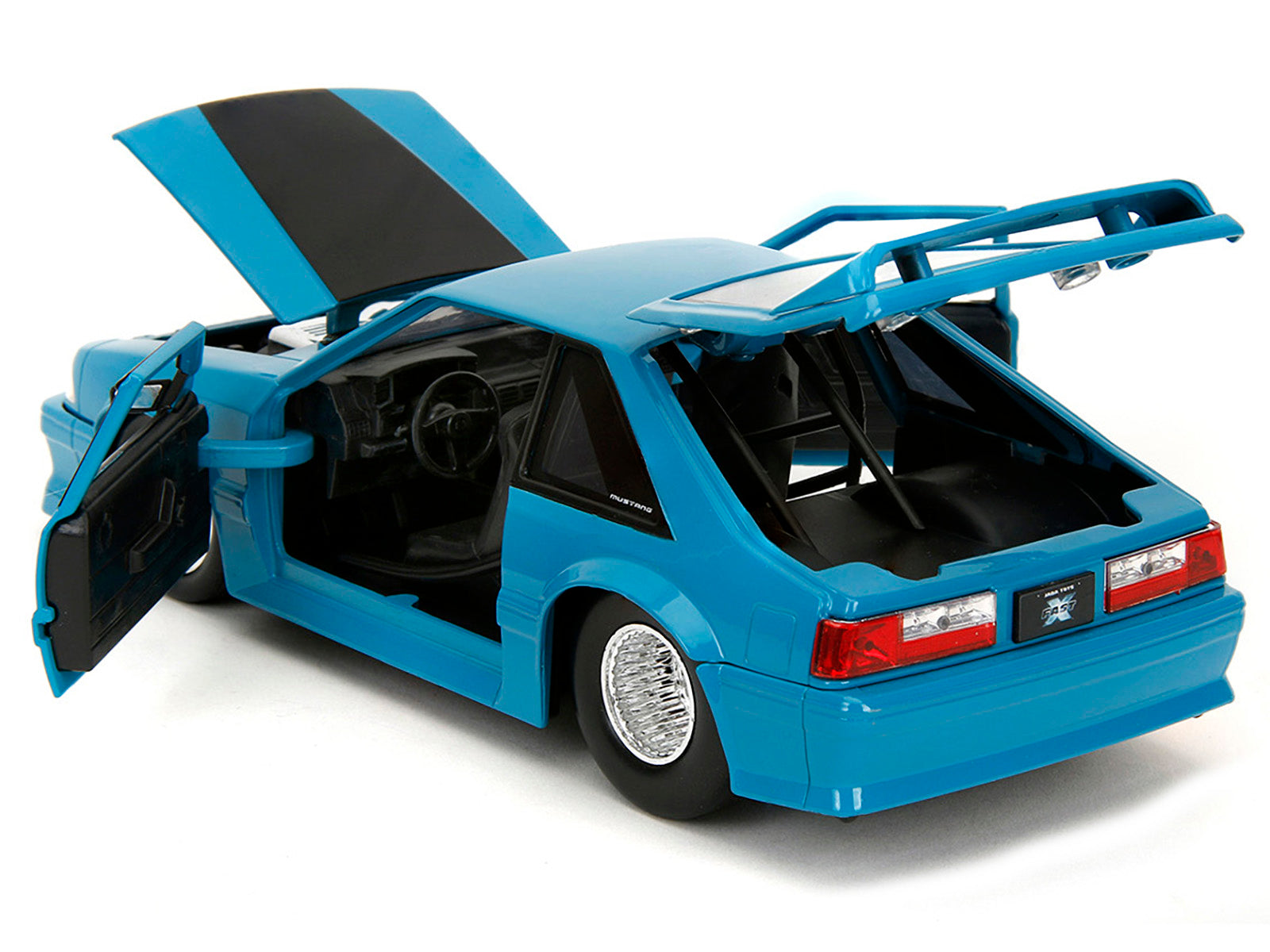 1989 Ford Mustang GT Blue with Black Hood Stripes "Fast & Furious" Series 1/24 Diecast Model Car by Jada - image 5