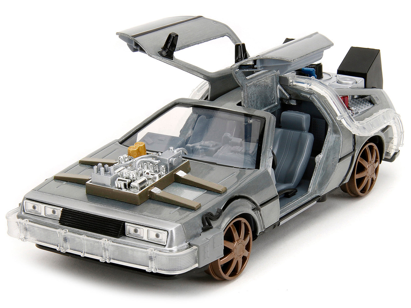 DeLorean Brushed Metal Time Machine (Train Wheel Version) with Lights "Back to the Future Part III" (1990) Movie "Hollywood Rides" Series 1/24 Diecast Model Car by Jada - image 2