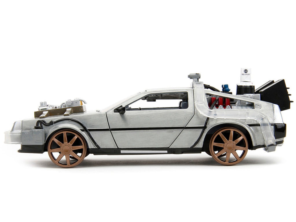 DeLorean Brushed Metal Time Machine (Train Wheel Version) with Lights "Back to the Future Part III" (1990) Movie "Hollywood Rides" Series 1/24 Diecast Model Car by Jada - image 4