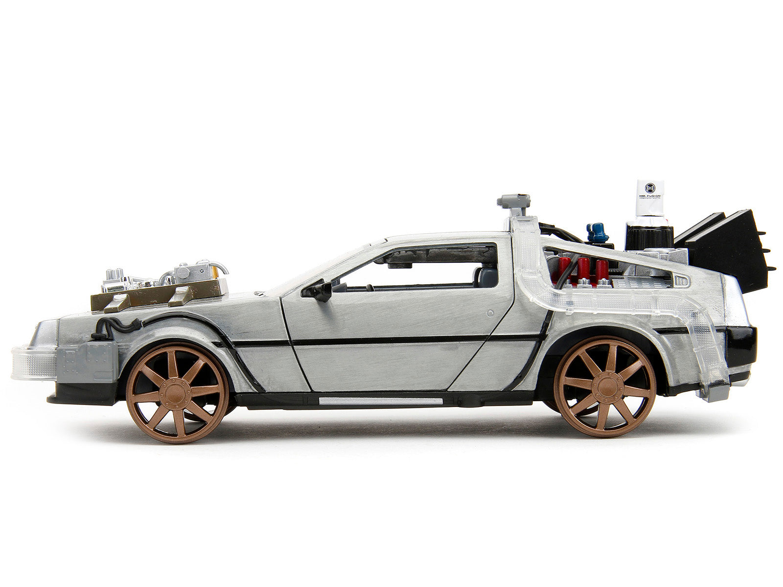 DeLorean Brushed Metal Time Machine (Train Wheel Version) with Lights "Back to the Future Part III" (1990) Movie "Hollywood Rides" Series 1/24 Diecast Model Car by Jada - image 4