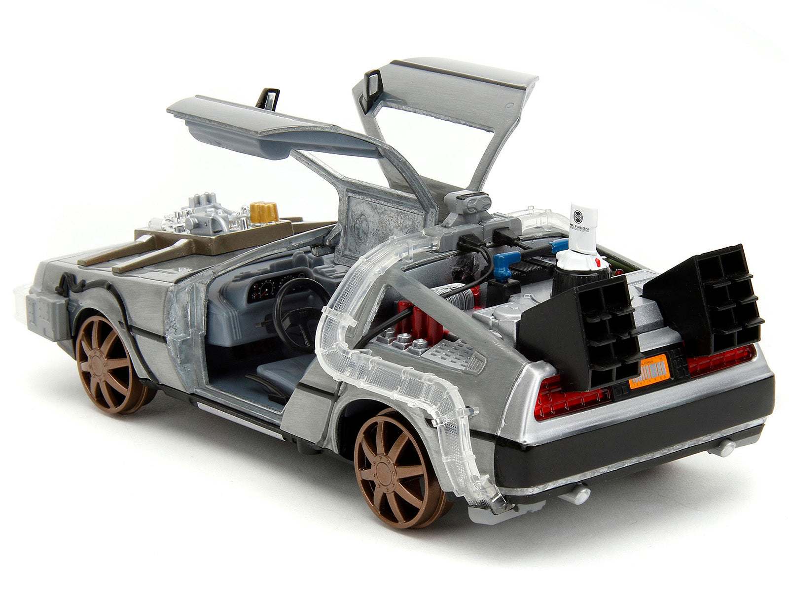 DeLorean Brushed Metal Time Machine (Train Wheel Version) with Lights "Back to the Future Part III" (1990) Movie "Hollywood Rides" Series 1/24 Diecast Model Car by Jada - image 5