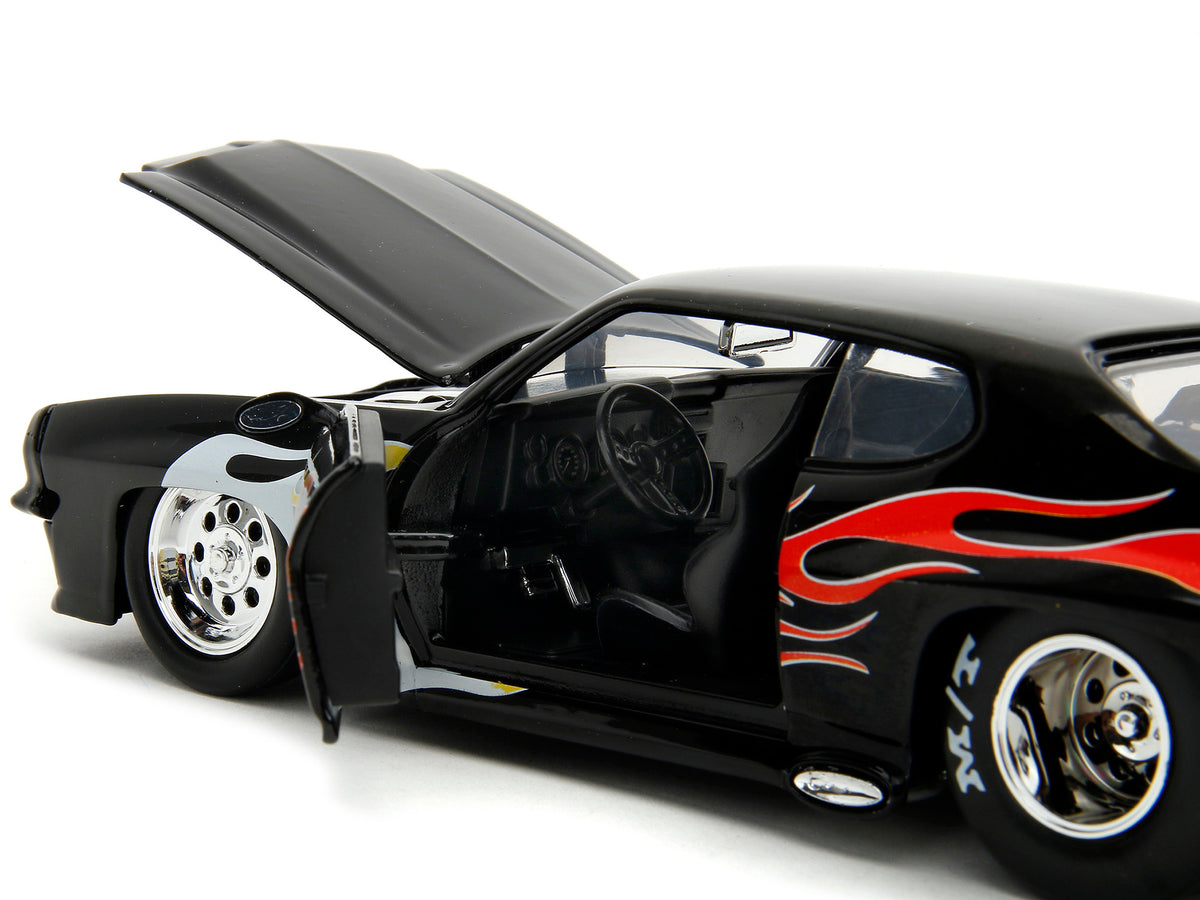 1971 Pontiac GTO Black with Flame Graphics "Bigtime Muscle" Series 1/24 Diecast Model Car by Jada - image 3