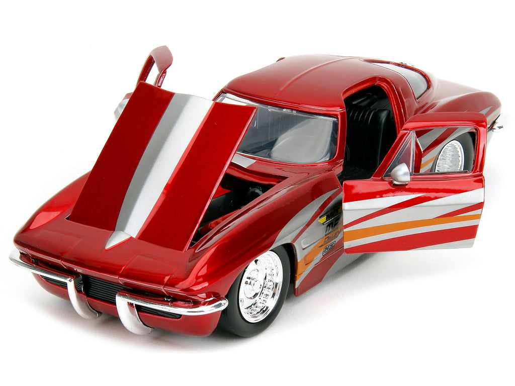 1963 Chevrolet Corvette Stingray Red Metallic with Silver Graphics "Bigtime Muscle" Series 1/24 Diecast Model Car by Jada - image 2