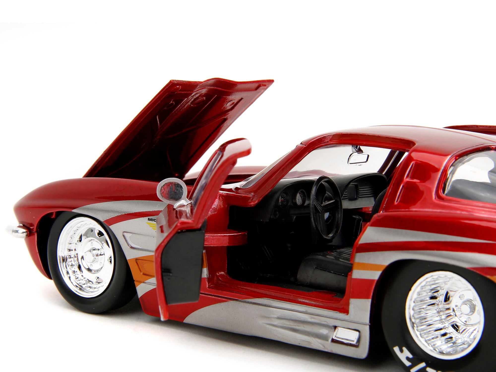 1963 Chevrolet Corvette Stingray Red Metallic with Silver Graphics "Bigtime Muscle" Series 1/24 Diecast Model Car by Jada - image 4