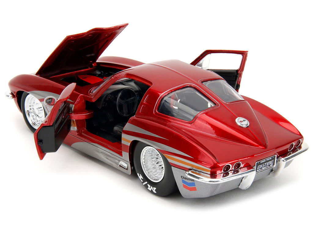 1963 Chevrolet Corvette Stingray Red Metallic with Silver Graphics "Bigtime Muscle" Series 1/24 Diecast Model Car by Jada - image 5