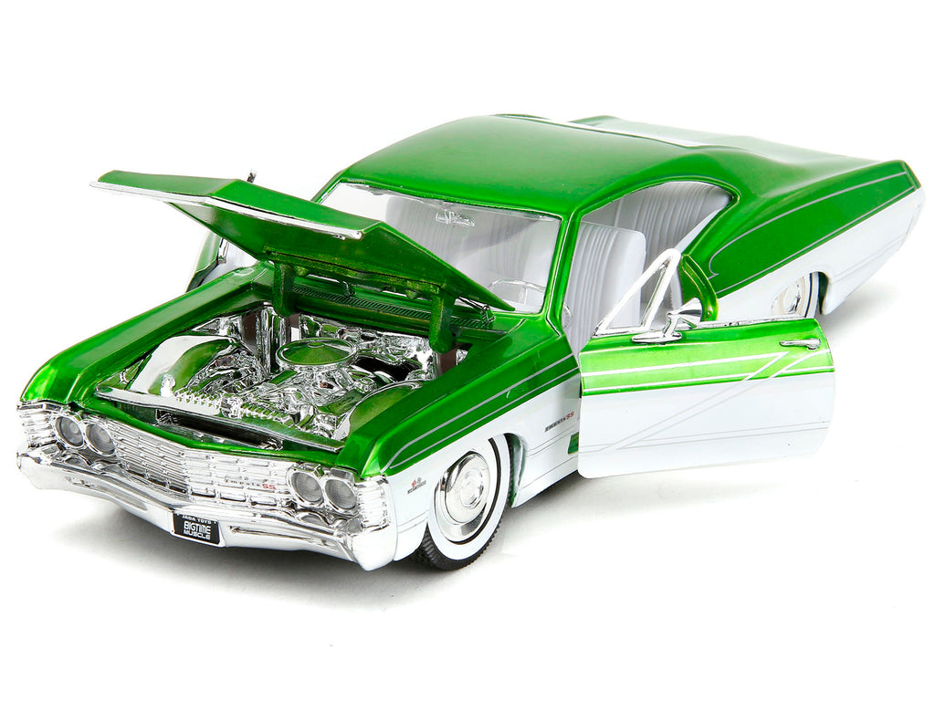 1967 Chevrolet Impala SS Green Metallic and White with White Interior "Bigtime Muscle" Series 1/24 Diecast Model Car by Jada - image 2