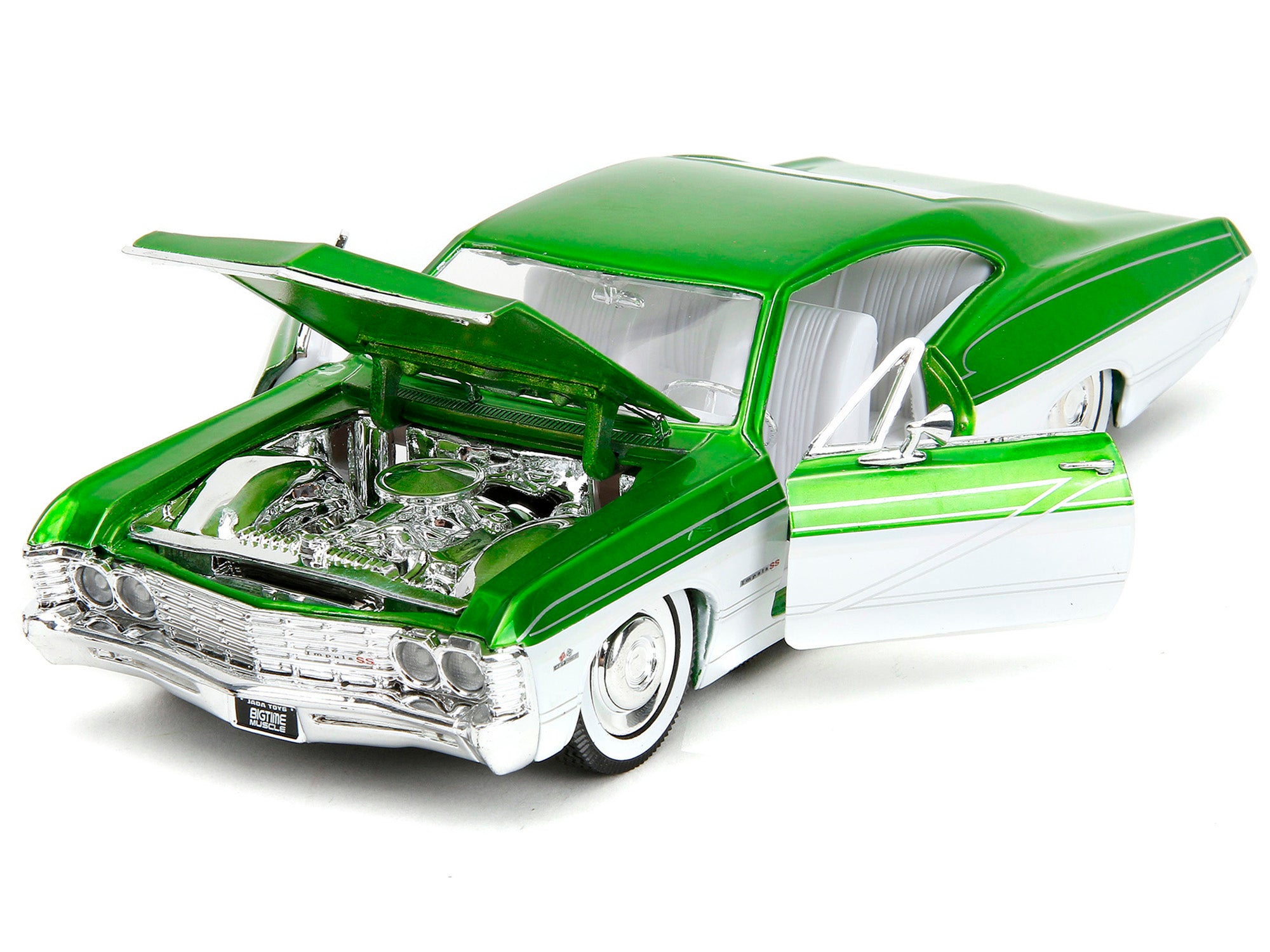 1967 Chevrolet Impala SS Green Metallic and White with White Interior "Bigtime Muscle" Series 1/24 Diecast Model Car by Jada - image 2