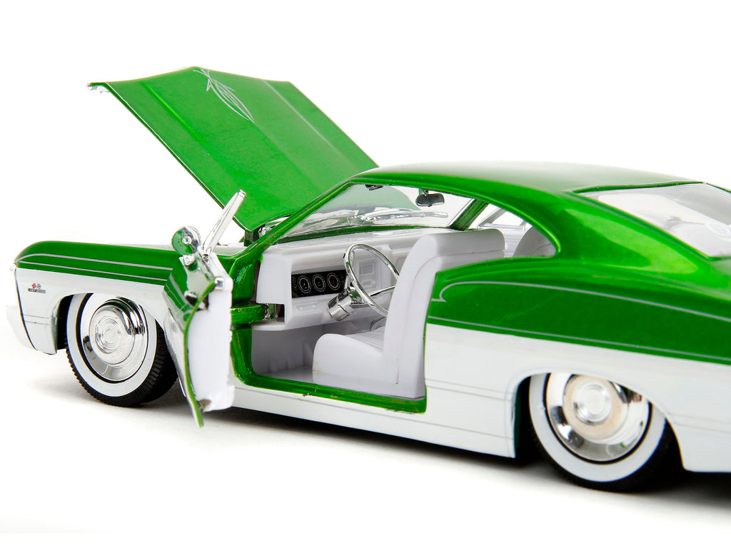 1967 Chevrolet Impala SS Green Metallic and White with White Interior "Bigtime Muscle" Series 1/24 Diecast Model Car by Jada - image 3