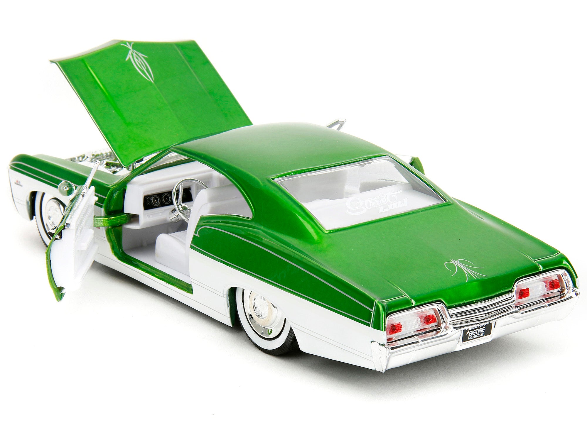 1967 Chevrolet Impala SS Green Metallic and White with White Interior "Bigtime Muscle" Series 1/24 Diecast Model Car by Jada - image 4