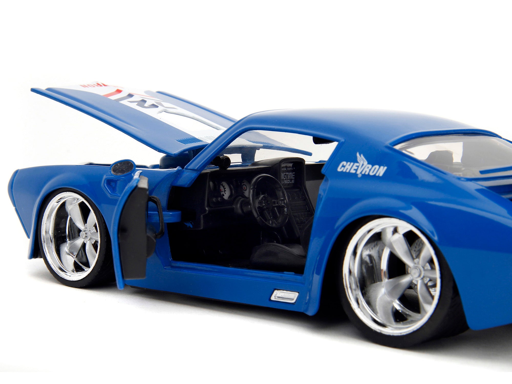 1972 Pontiac Firebird #72 Blue with White Stripe "Chevron" "Bigtime Muscle" Series 1/24 Diecast Model Car by Jada - image 3