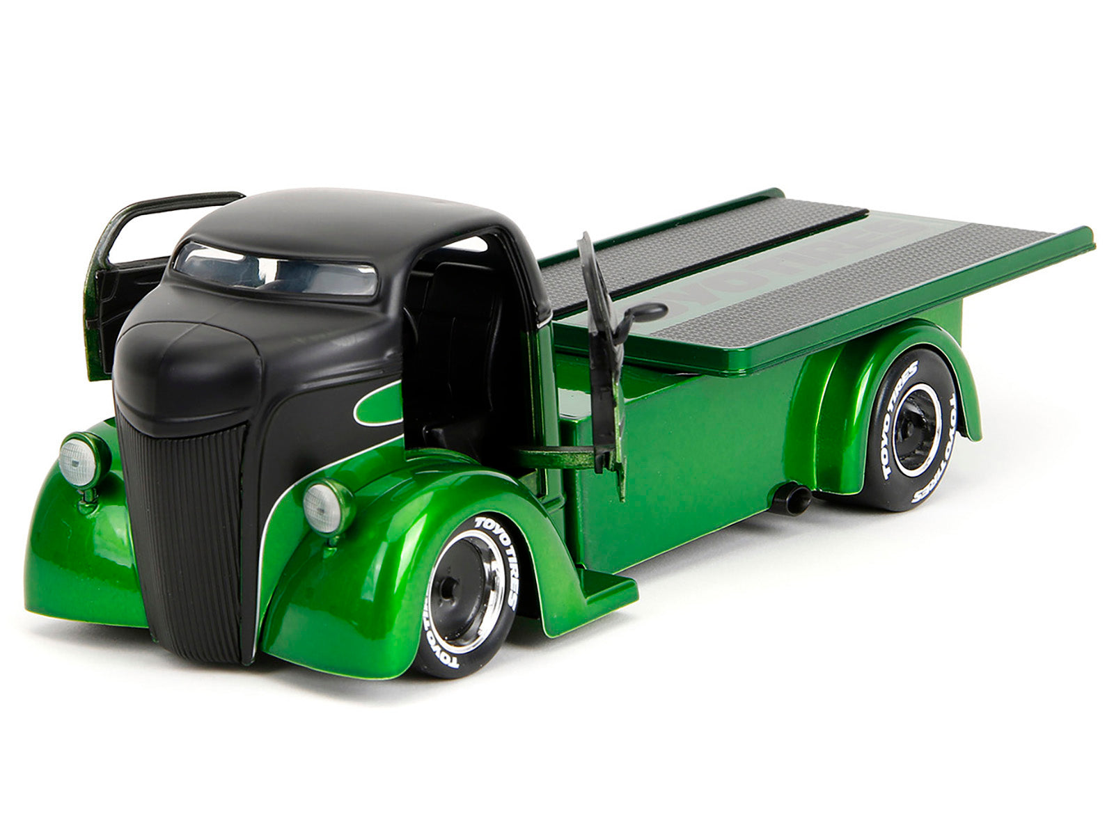 1947 Ford COE Flatbed Truck Green Metallic and Matt Black "Toyo Tires" with Extra Wheels "Just Trucks" Series 1/24 Diecast Model Car by Jada - image 2