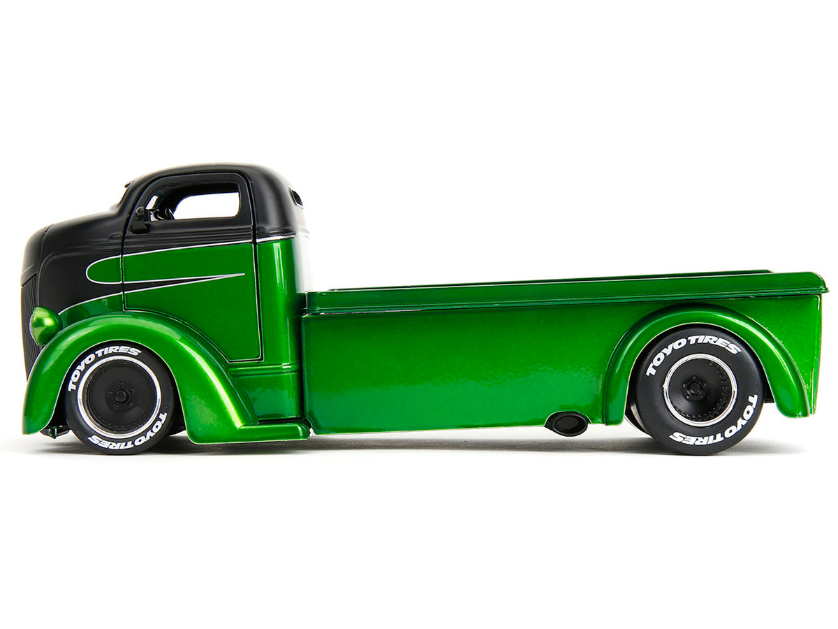 1947 Ford COE Flatbed Truck Green Metallic and Matt Black "Toyo Tires" with Extra Wheels "Just Trucks" Series 1/24 Diecast Model Car by Jada - image 3