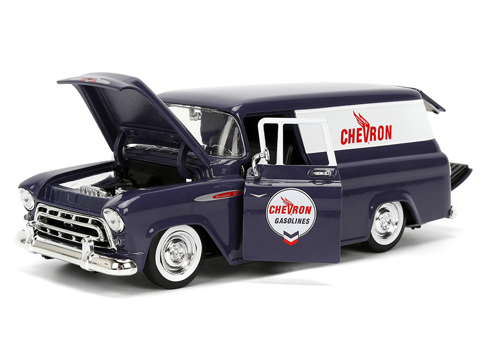 1957 Chevrolet Suburban "Chevron" Dark Blue with White Stripes and Chevron Gas Pump "Just Trucks" Series 1/24 Diecast Model Car by Jada - image 2