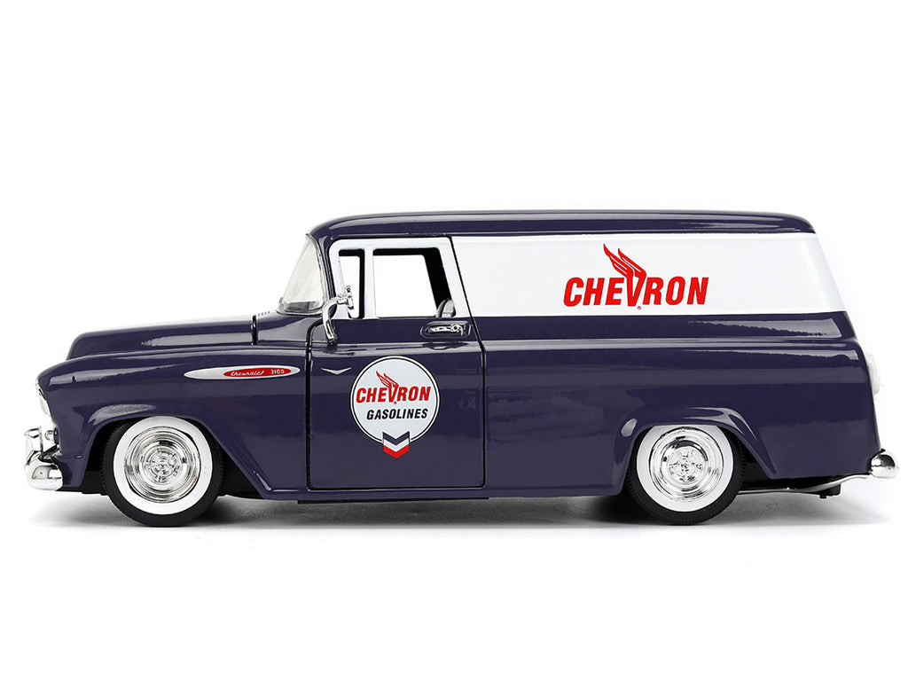 1957 Chevrolet Suburban "Chevron" Dark Blue with White Stripes and Chevron Gas Pump "Just Trucks" Series 1/24 Diecast Model Car by Jada - image 3