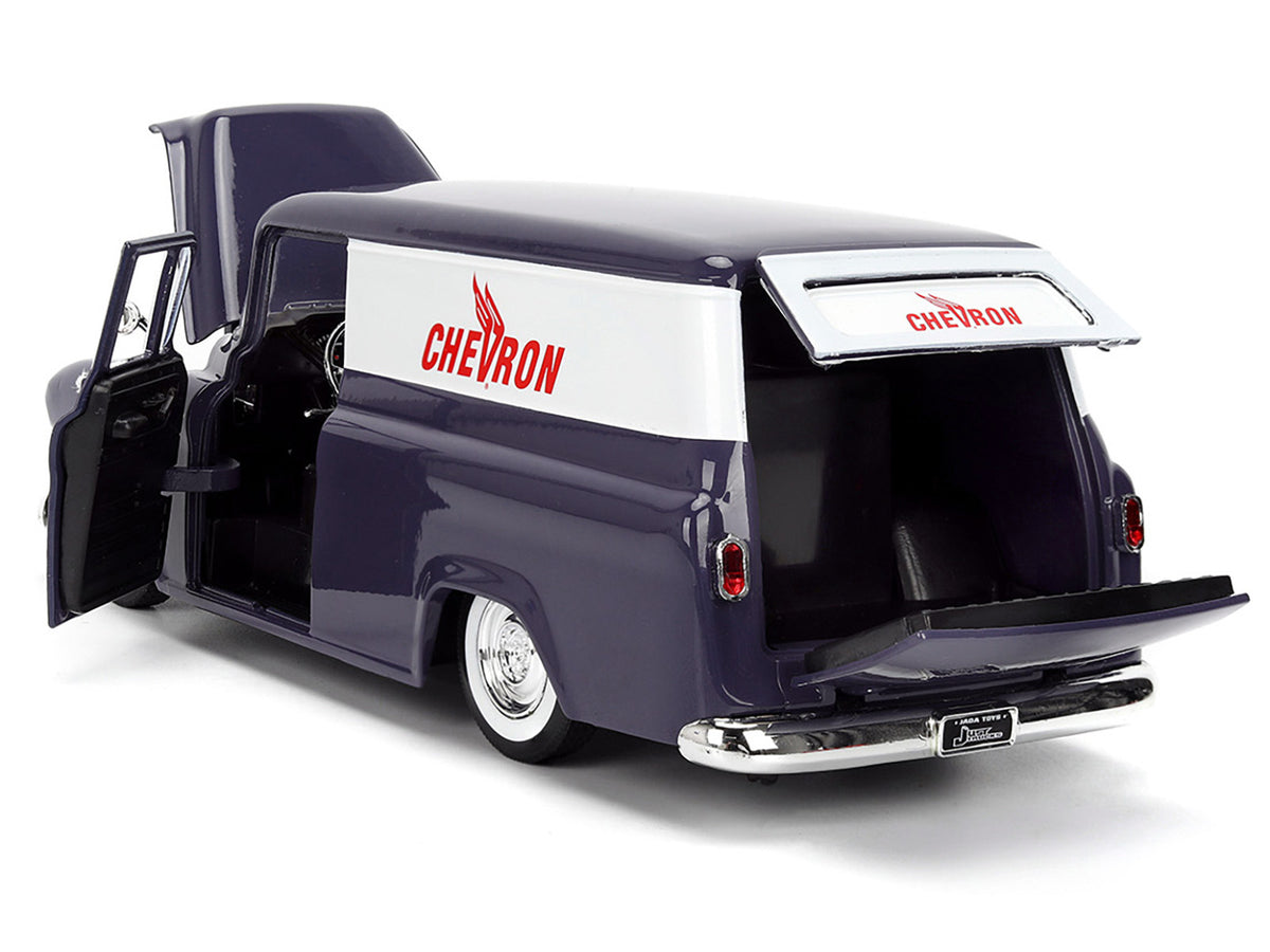1957 Chevrolet Suburban "Chevron" Dark Blue with White Stripes and Chevron Gas Pump "Just Trucks" Series 1/24 Diecast Model Car by Jada - image 4