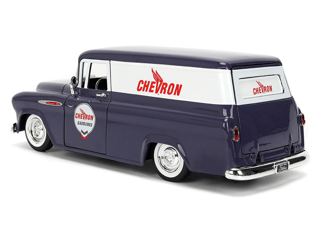 1957 Chevrolet Suburban "Chevron" Dark Blue with White Stripes and Chevron Gas Pump "Just Trucks" Series 1/24 Diecast Model Car by Jada - image 5