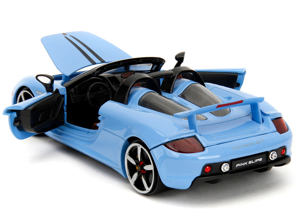 Porsche Carrera GT Convertible Blue with Black Stripes "Pink Slips" Series 1/24 Diecast Model Car by Jada - image 4
