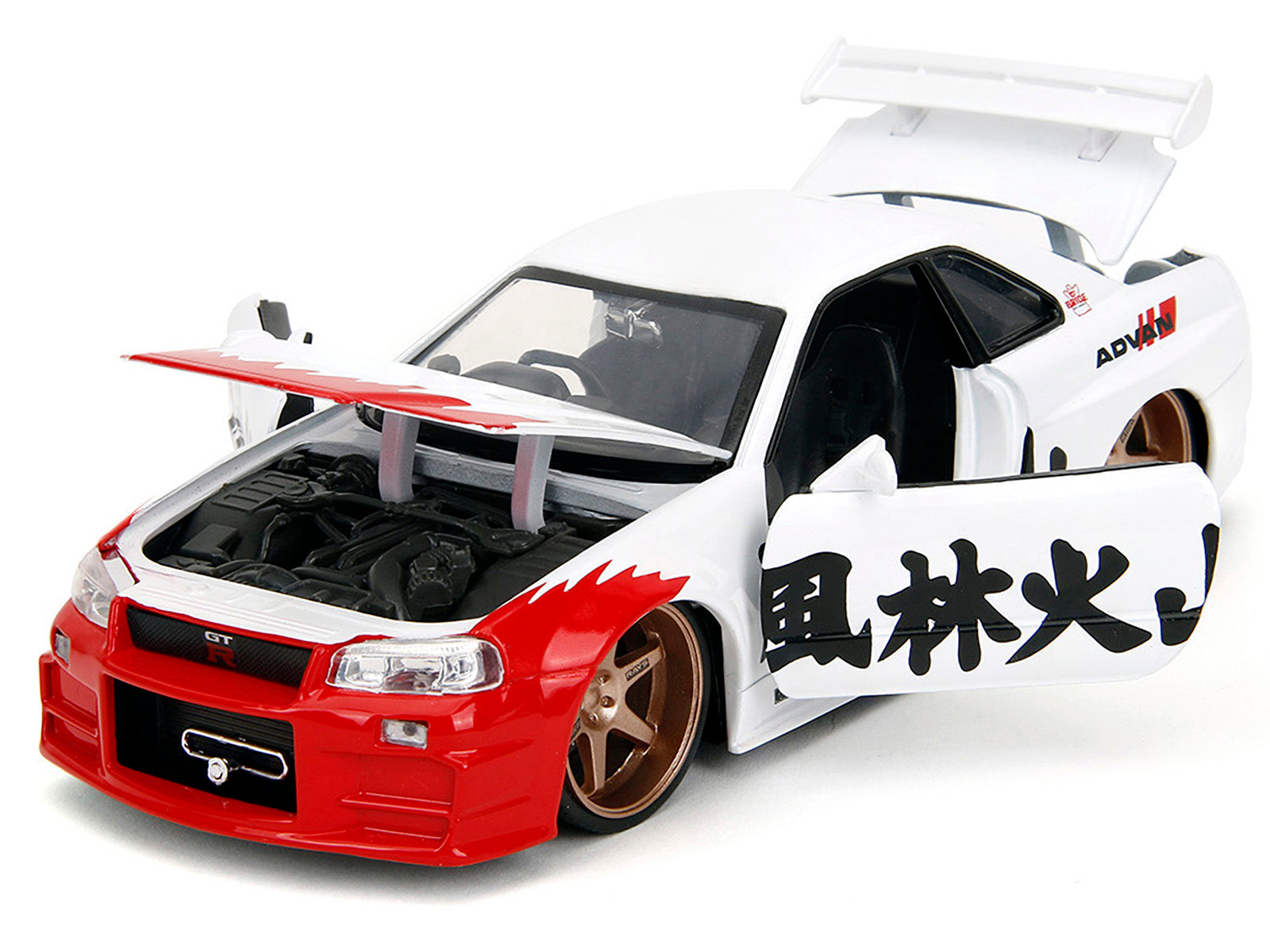 2002 Nissan Skyline GT-R (R34) RHD (Right Hand Drive) White with Red Graphics and Ryu Diecast Figure "Street Fighter" Video Game "Anime Hollywood Rides" Series 1/24 Diecast Model Car by Jada - image 2