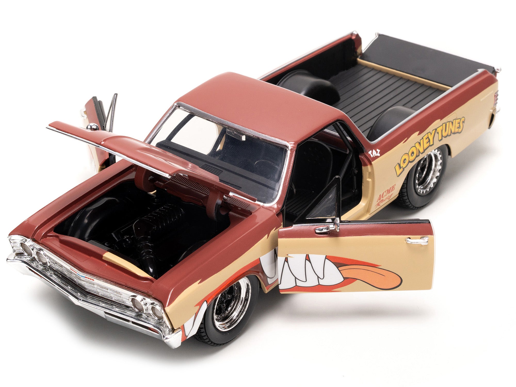 1967 Chevrolet El Camino Brown and Beige with Graphics and Tasmanian Devil (Taz) Diecast Figure "Looney Tunes" "Hollywood Rides" Series 1/24 Diecast Model Car by Jada - image 2