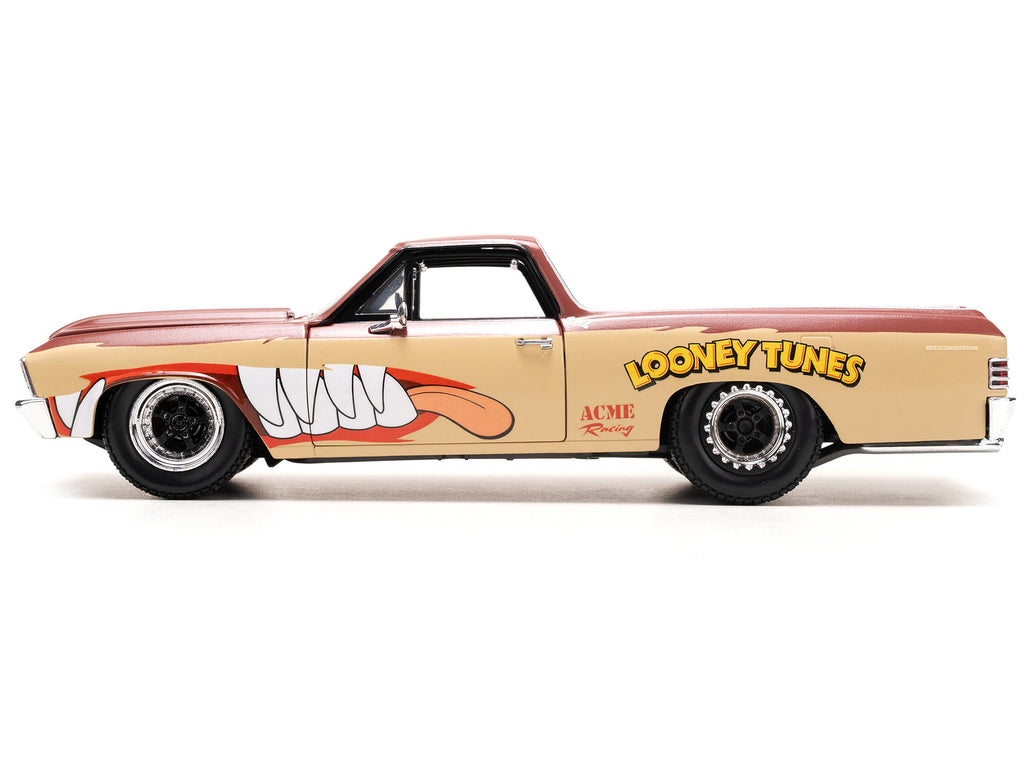 1967 Chevrolet El Camino Brown and Beige with Graphics and Tasmanian Devil (Taz) Diecast Figure "Looney Tunes" "Hollywood Rides" Series 1/24 Diecast Model Car by Jada - image 3