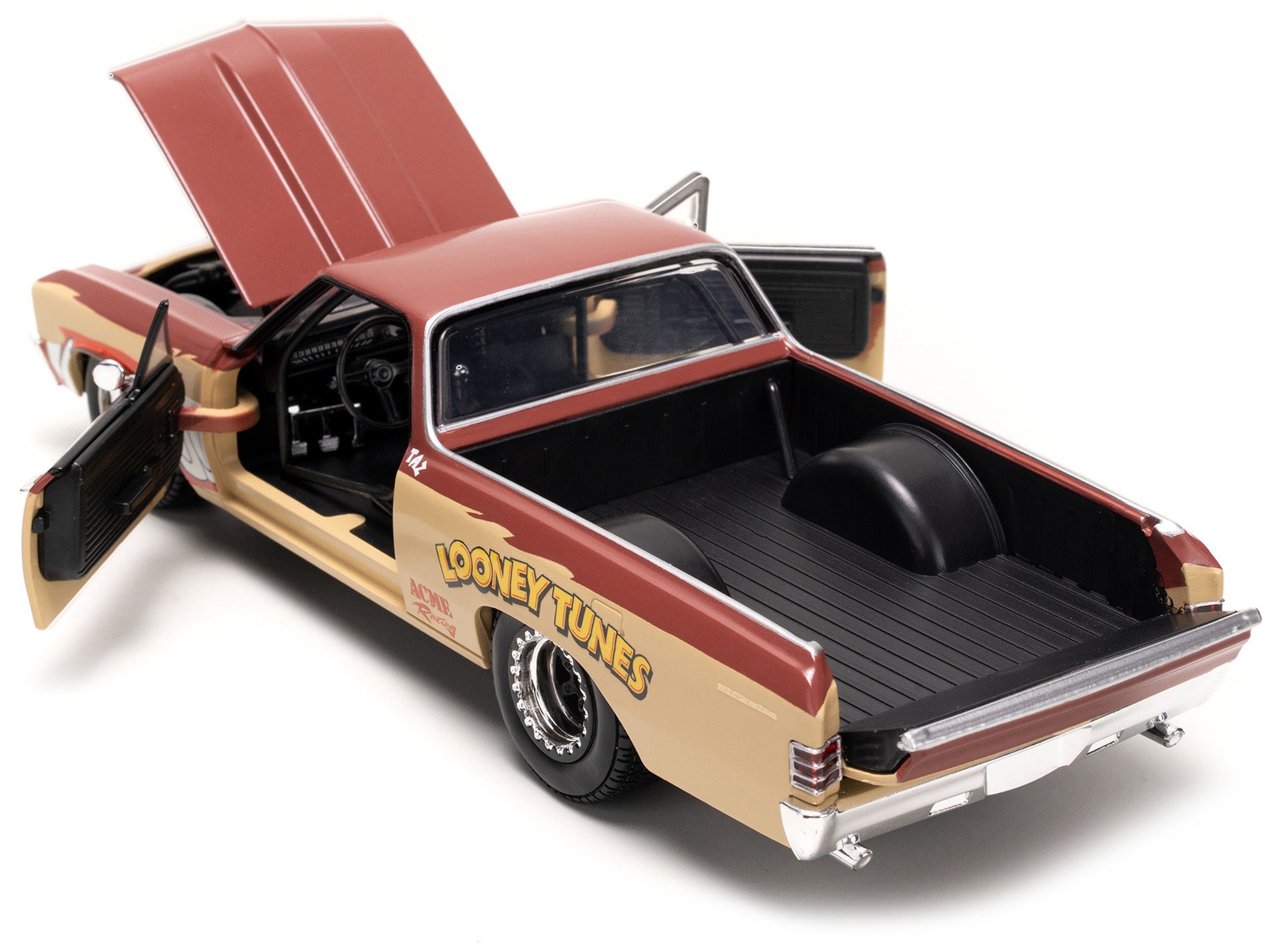 1967 Chevrolet El Camino Brown and Beige with Graphics and Tasmanian Devil (Taz) Diecast Figure "Looney Tunes" "Hollywood Rides" Series 1/24 Diecast Model Car by Jada - image 4