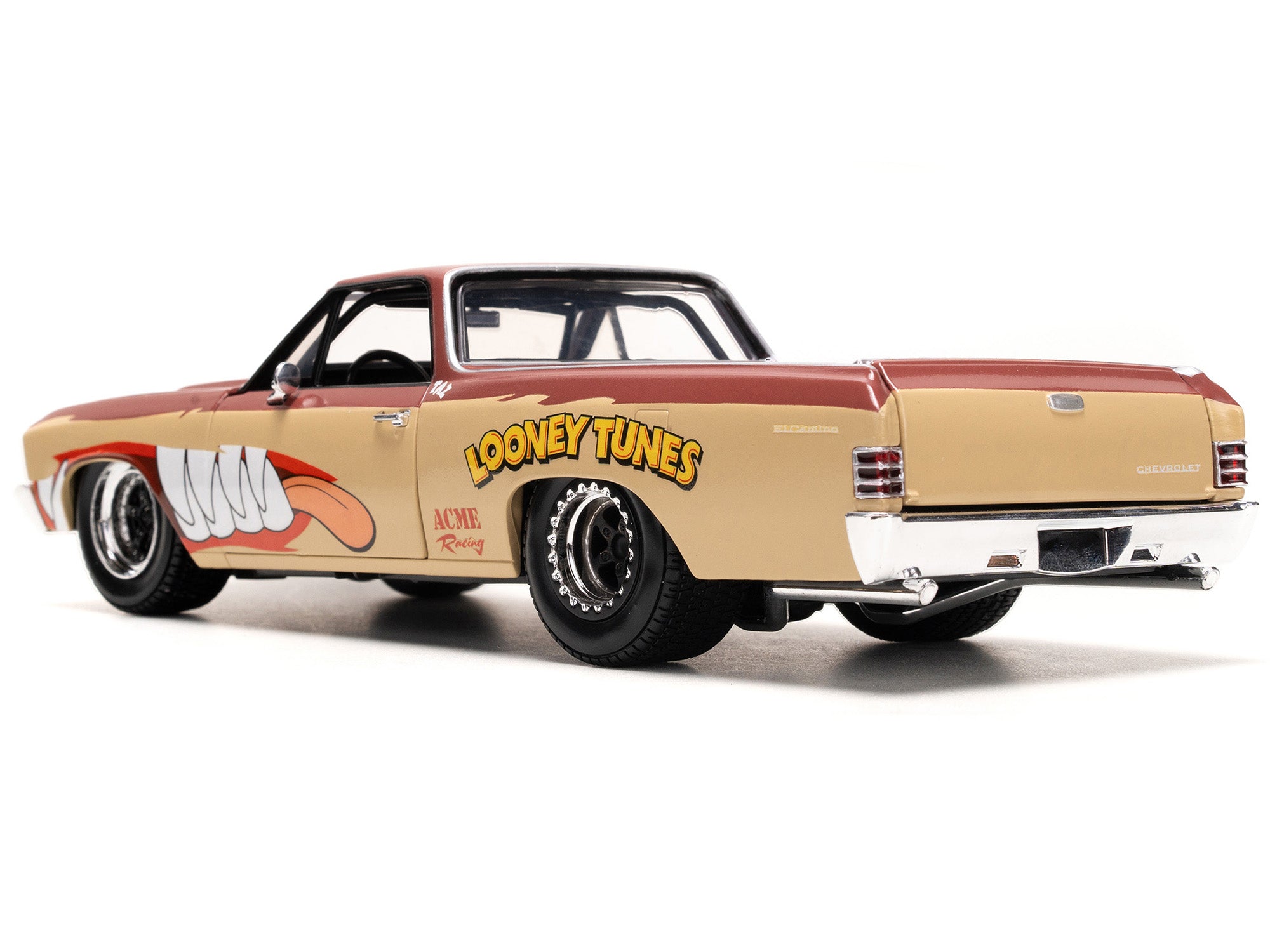 1967 Chevrolet El Camino Brown and Beige with Graphics and Tasmanian Devil (Taz) Diecast Figure "Looney Tunes" "Hollywood Rides" Series 1/24 Diecast Model Car by Jada - image 5