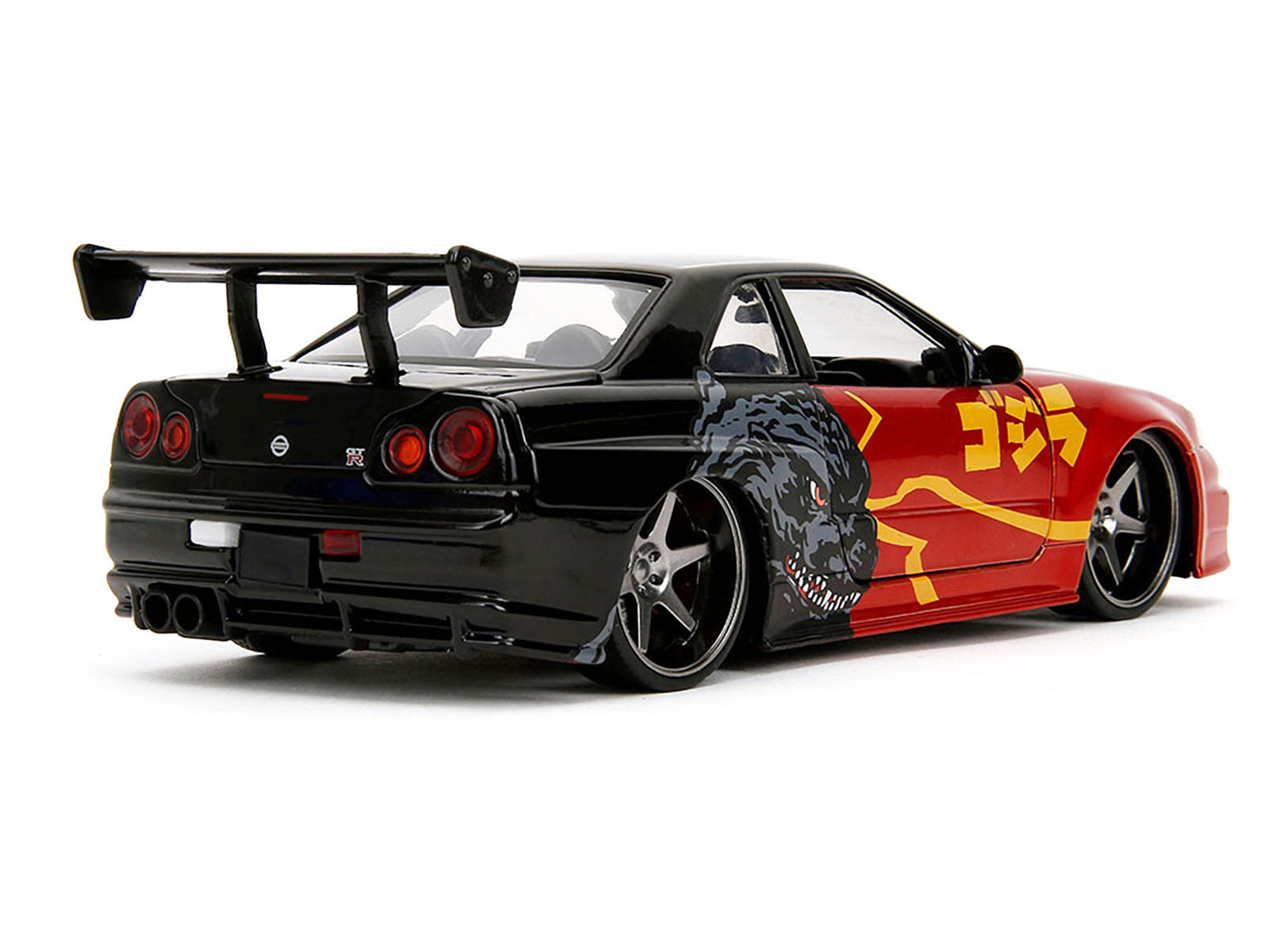 2002 Nissan Skyline GT-R (R34) RHD (Right Hand Drive) Red Metallic and Black "Godzilla vs. Destoroyah" (1995) Movie "Hollywood Rides" Series 1/24 Diecast Model Car by Jada - image 3