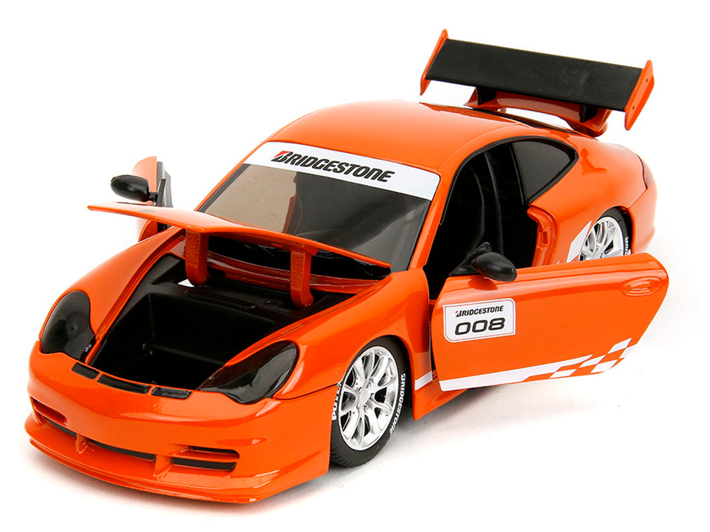 Porsche 911 GT3 RS (996) #008 "Bridgestone" Orange Metallic with White Graphics "Hyper-Spec" Series 1/24 Diecast Model Car by Jada - image 2