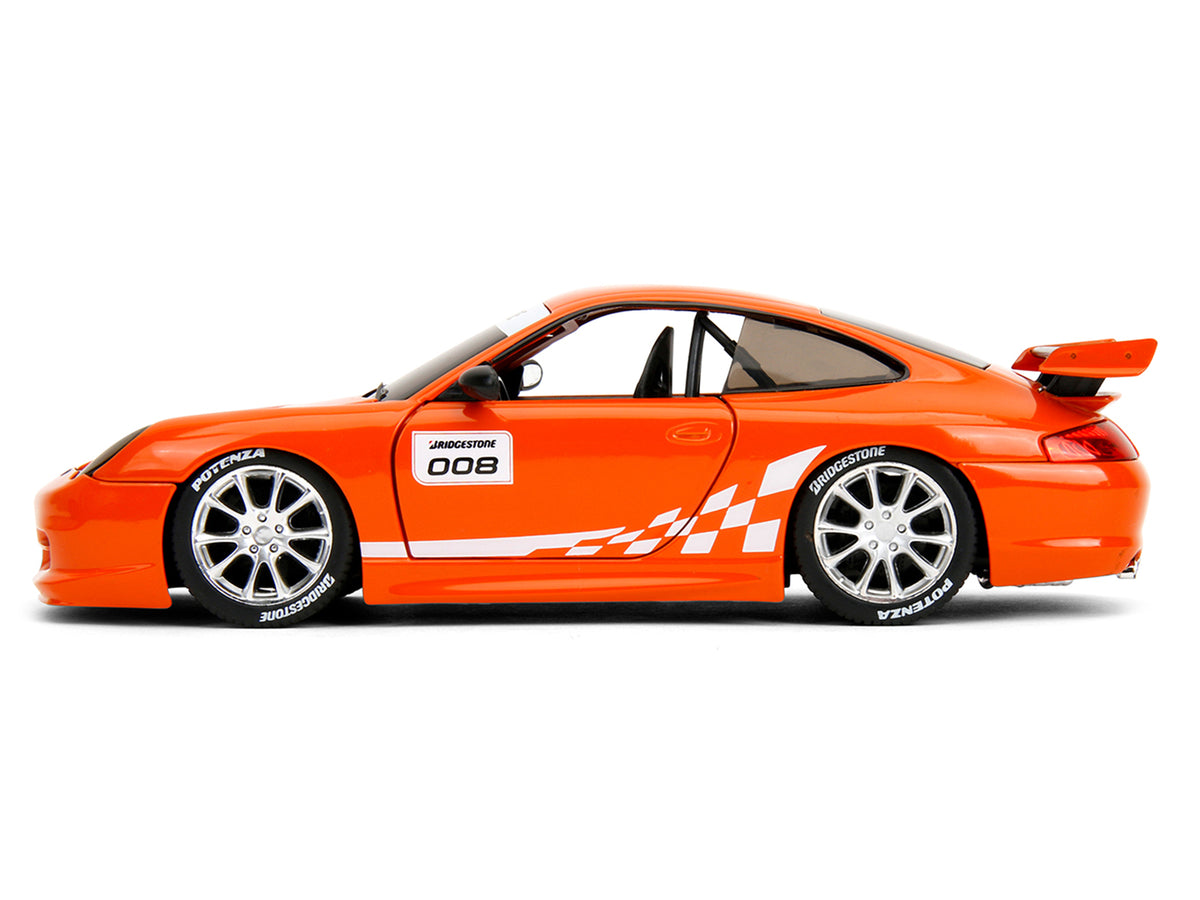 Porsche 911 GT3 RS (996) #008 "Bridgestone" Orange Metallic with White Graphics "Hyper-Spec" Series 1/24 Diecast Model Car by Jada - image 3