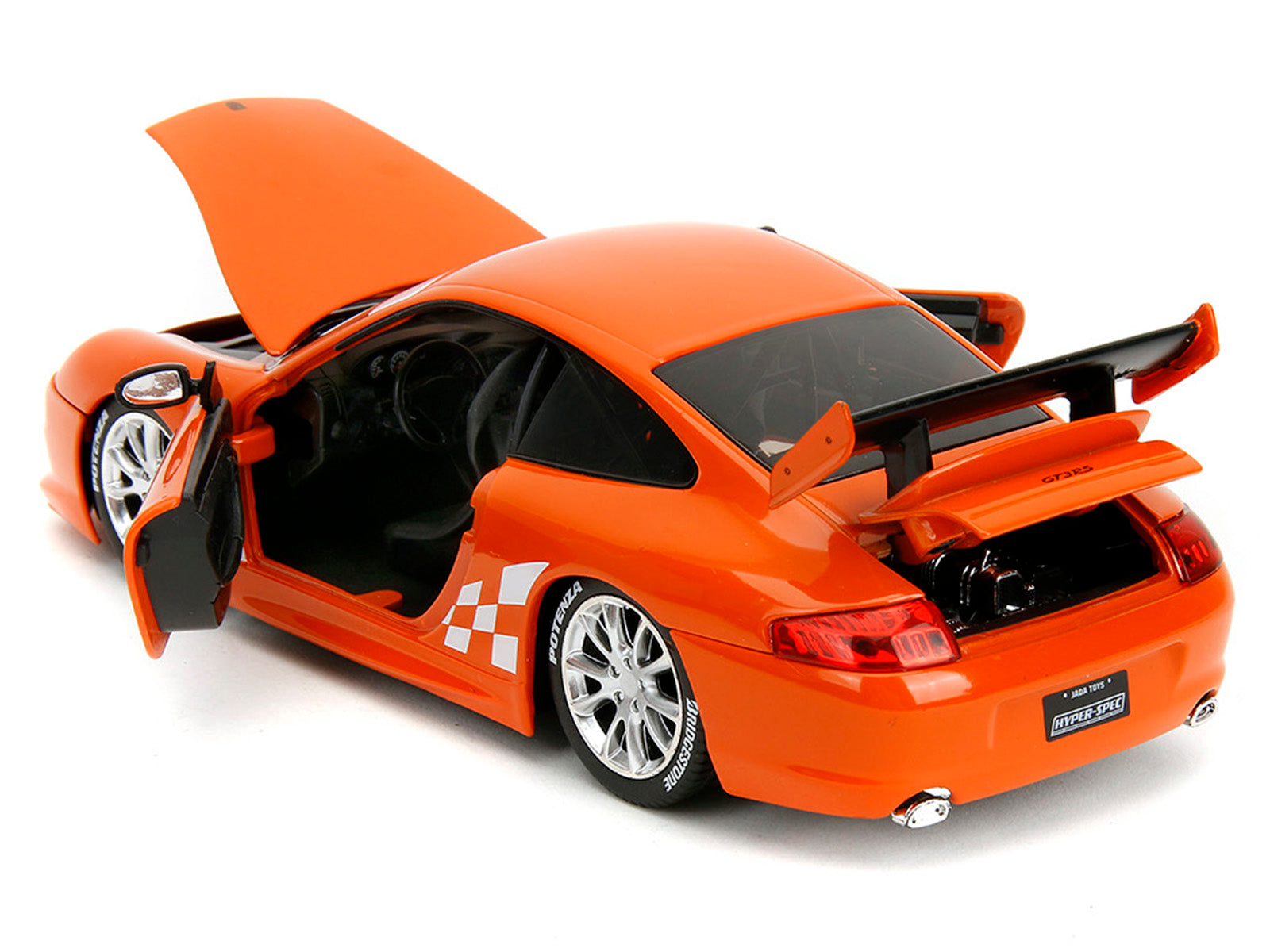 Porsche 911 GT3 RS (996) #008 "Bridgestone" Orange Metallic with White Graphics "Hyper-Spec" Series 1/24 Diecast Model Car by Jada - image 4