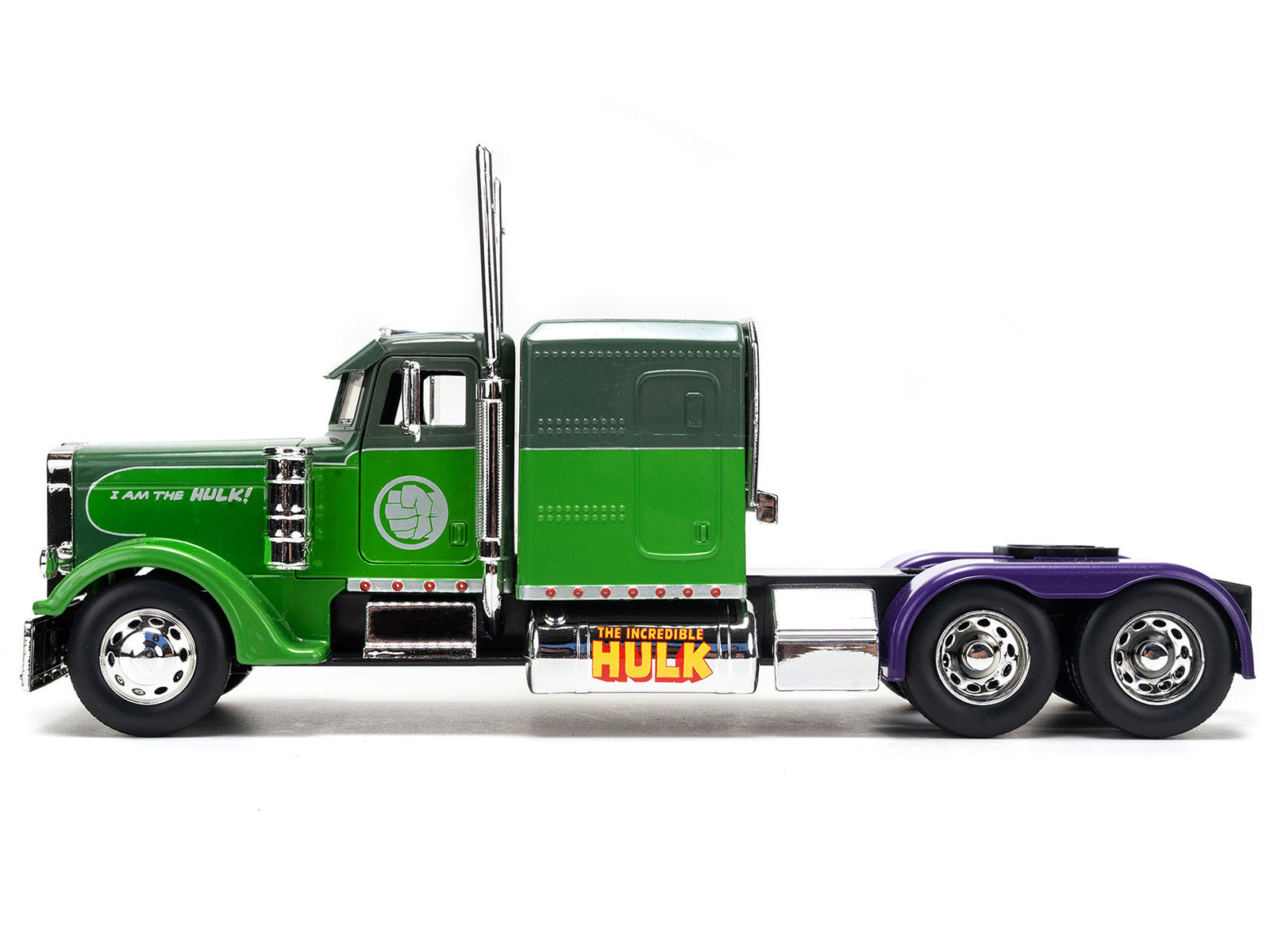 1992 Peterbilt 379 Truck Tractor Green Two-Tone and Purple "The Incredible Hulk" "Marvel Avengers" Series Diecast Model by Jada - image 3
