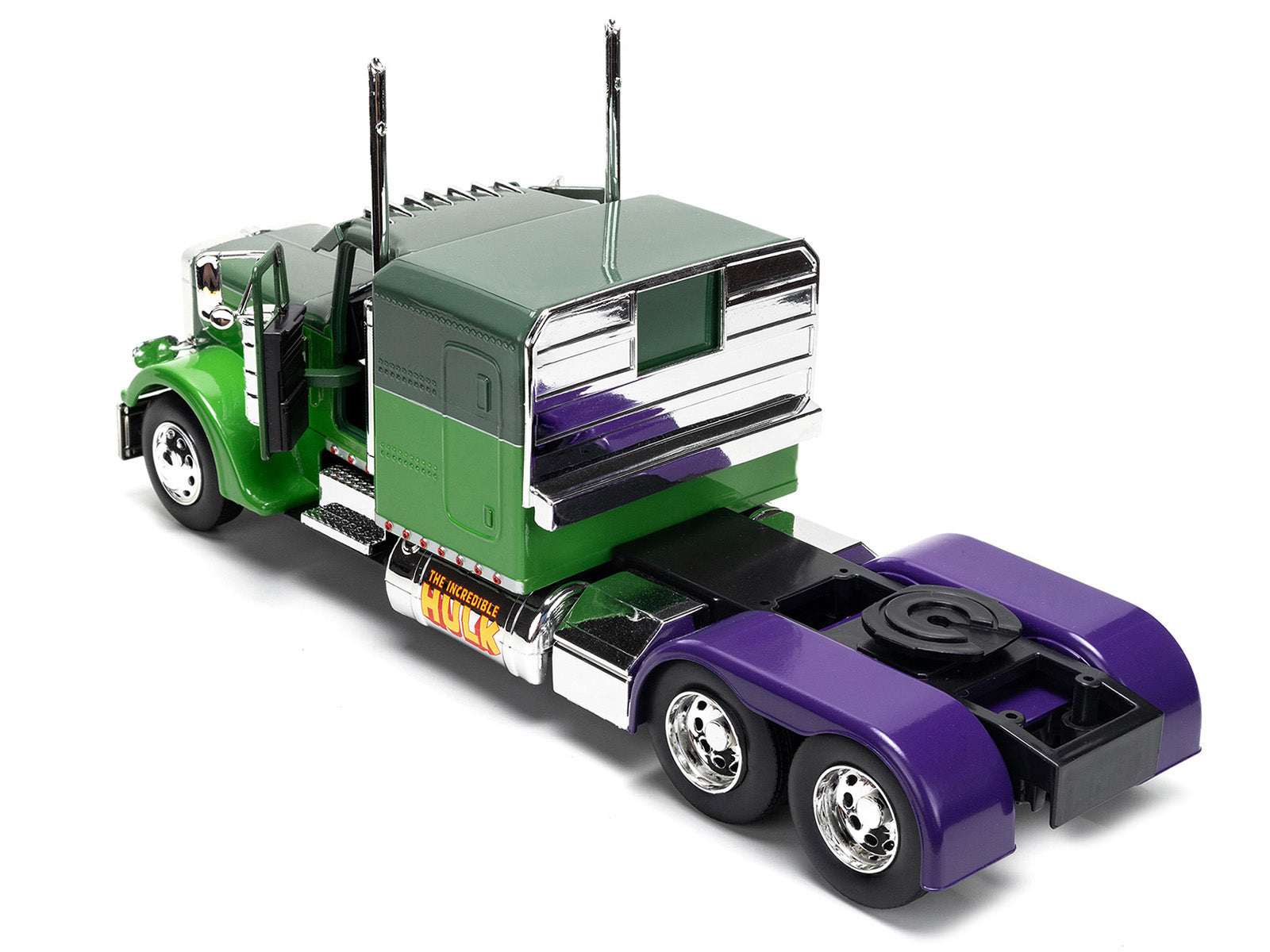 1992 Peterbilt 379 Truck Tractor Green Two-Tone and Purple "The Incredible Hulk" "Marvel Avengers" Series Diecast Model by Jada - image 4