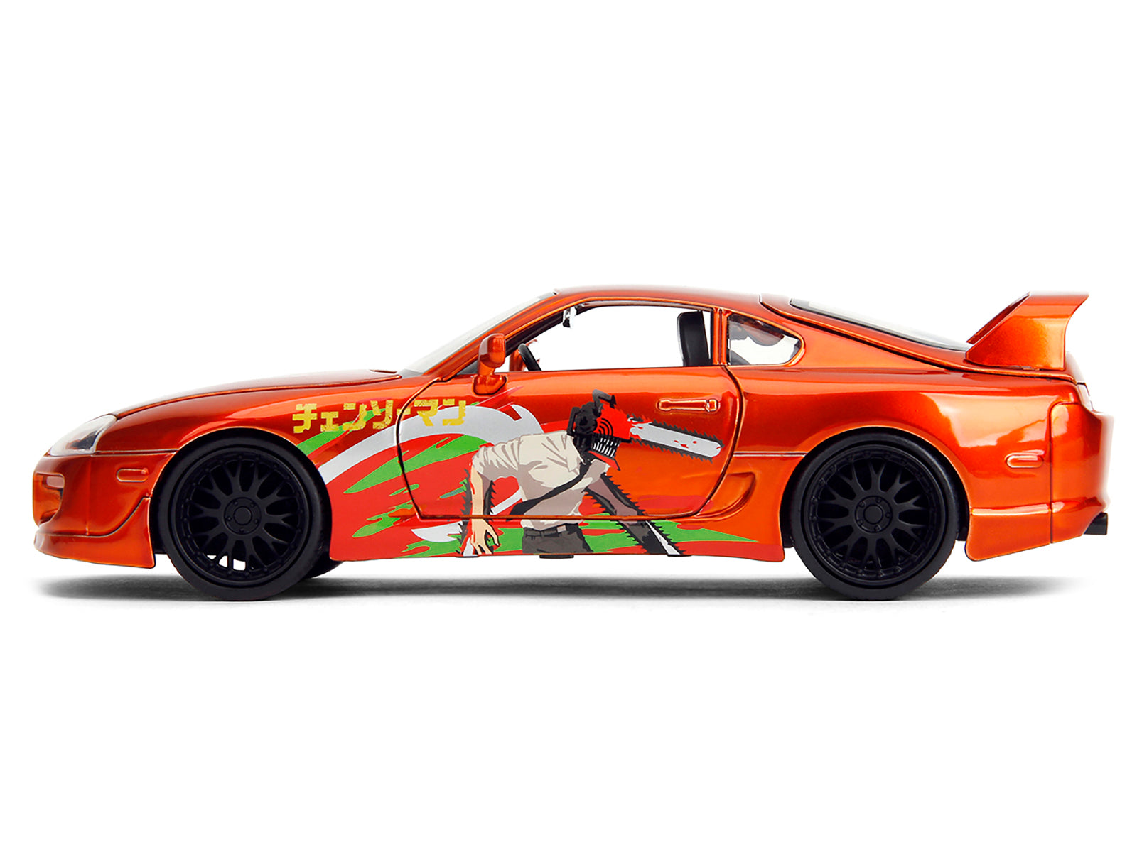 1995 Toyota Supra Orange Metallic with Graphics and Chainsaw Man Diecast Figure "Chainsaw Man" (2022) TV Series "Anime Hollywood Rides" Series 1/24 Diecast Model by Jada - image 2