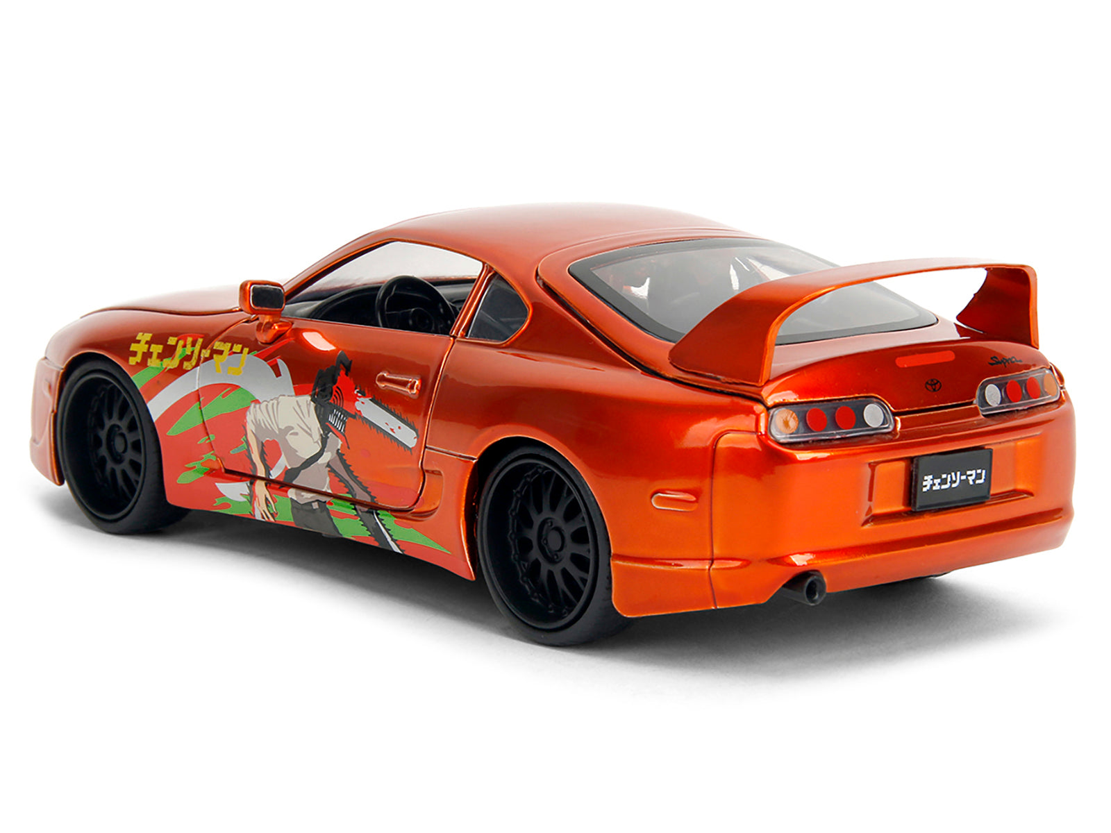 1995 Toyota Supra Orange Metallic with Graphics and Chainsaw Man Diecast Figure "Chainsaw Man" (2022) TV Series "Anime Hollywood Rides" Series 1/24 Diecast Model by Jada - image 3