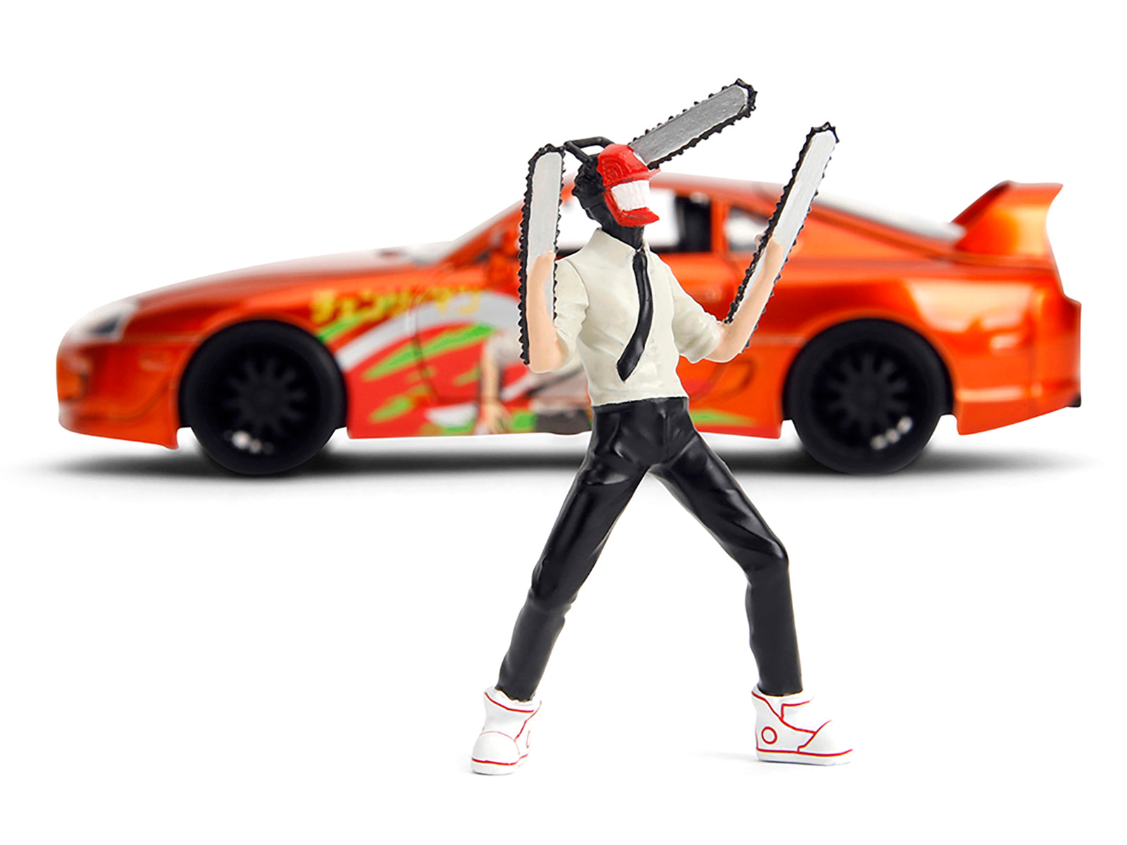 1995 Toyota Supra Orange Metallic with Graphics and Chainsaw Man Diecast Figure "Chainsaw Man" (2022) TV Series "Anime Hollywood Rides" Series 1/24 Diecast Model by Jada - image 4