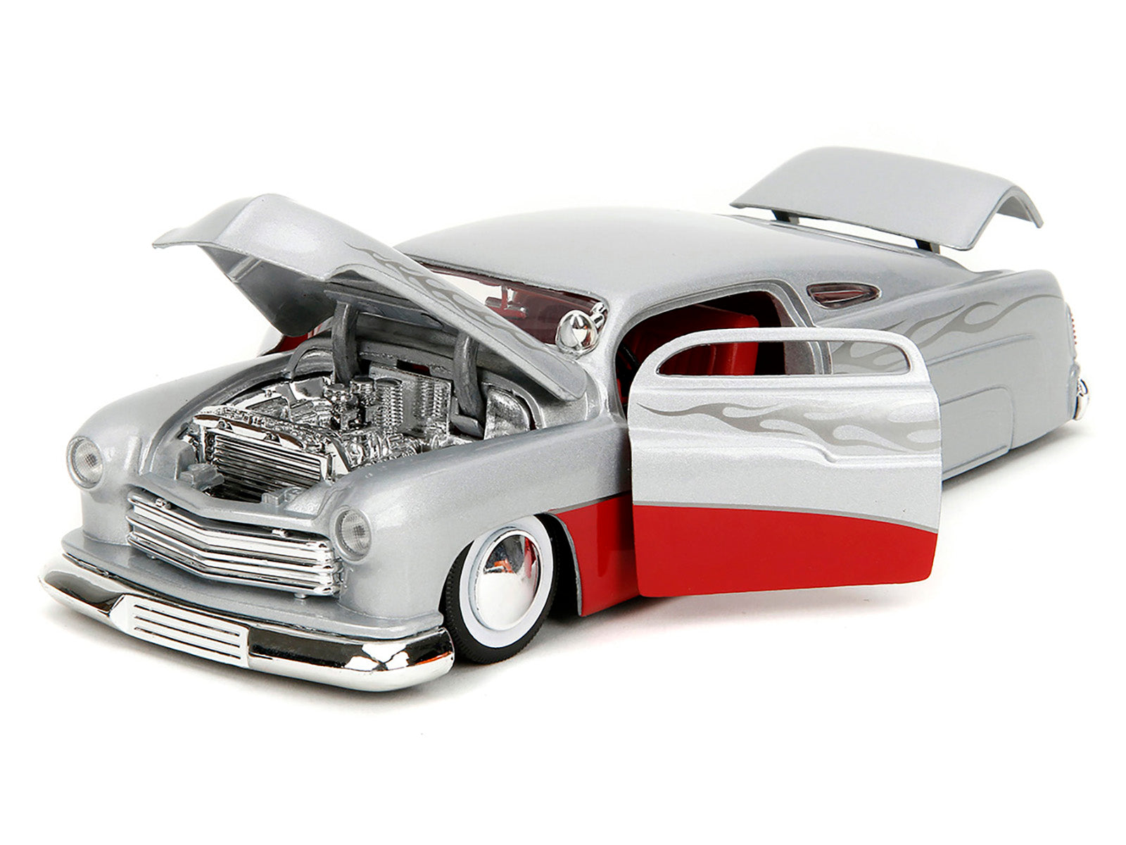 1951 Mercury Silver Metallic and Red with Flame Graphics and Red Interior "Bigtime Muscle" Series 1/24 Diecast Model Car by Jada - image 2