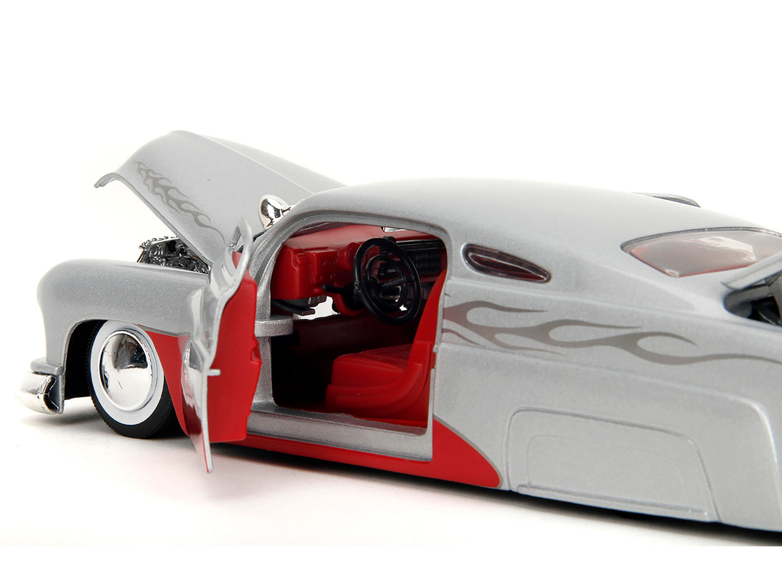 1951 Mercury Silver Metallic and Red with Flame Graphics and Red Interior "Bigtime Muscle" Series 1/24 Diecast Model Car by Jada - image 4