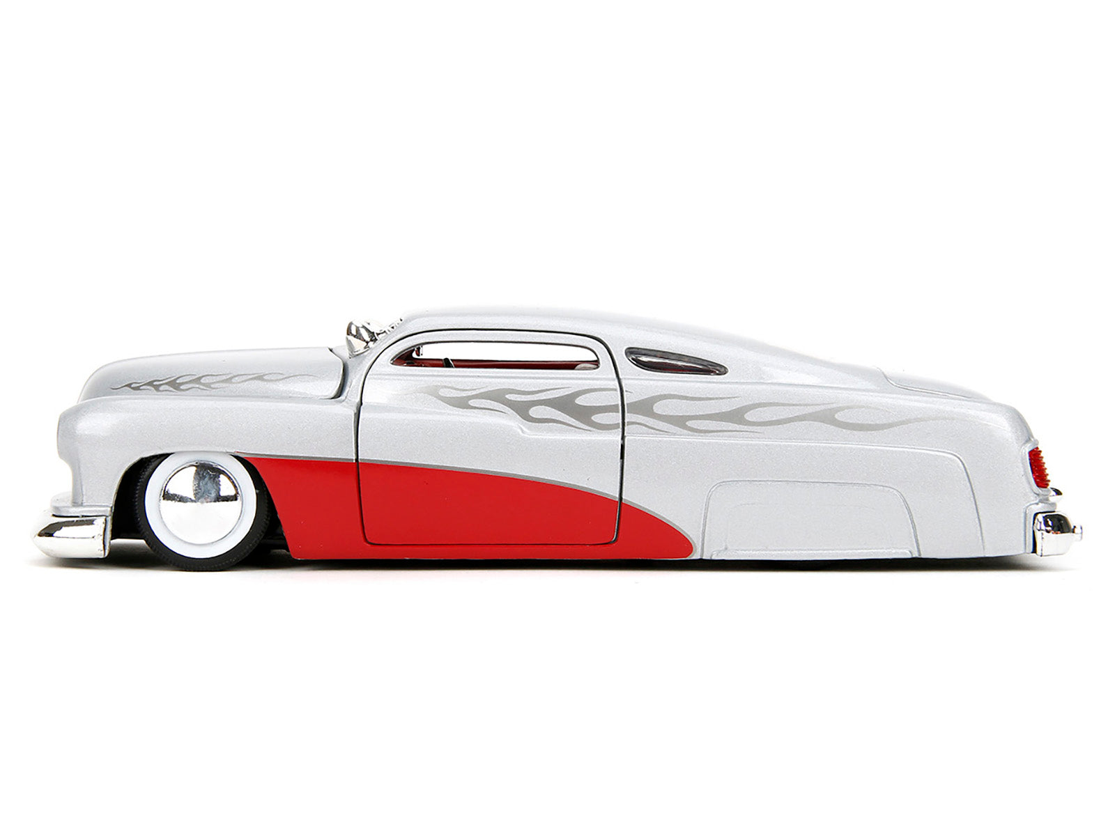 1951 Mercury Silver Metallic and Red with Flame Graphics and Red Interior "Bigtime Muscle" Series 1/24 Diecast Model Car by Jada - image 3