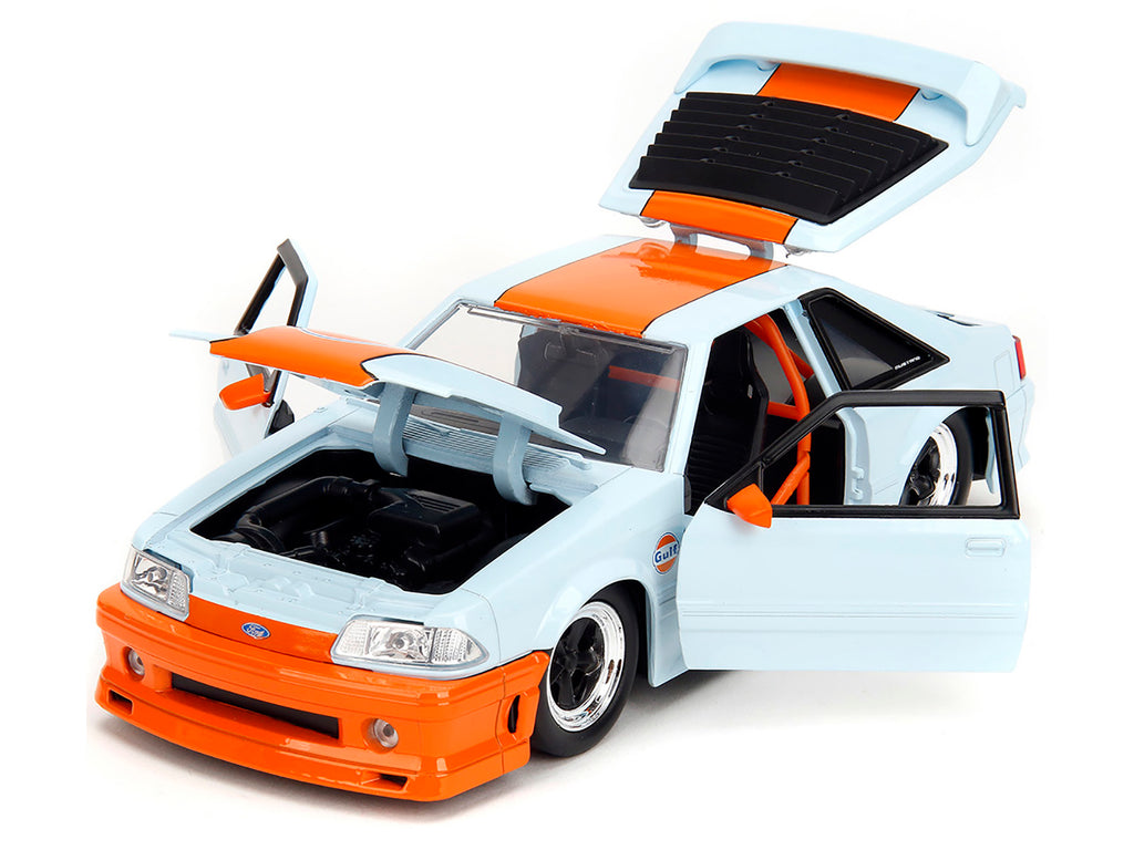 1989 Ford Mustang GT "Gulf Oil" Light Blue with Orange Stripe "Bigtime Muscle" Series 1/24 Diecast Model Car by Jada - image 2