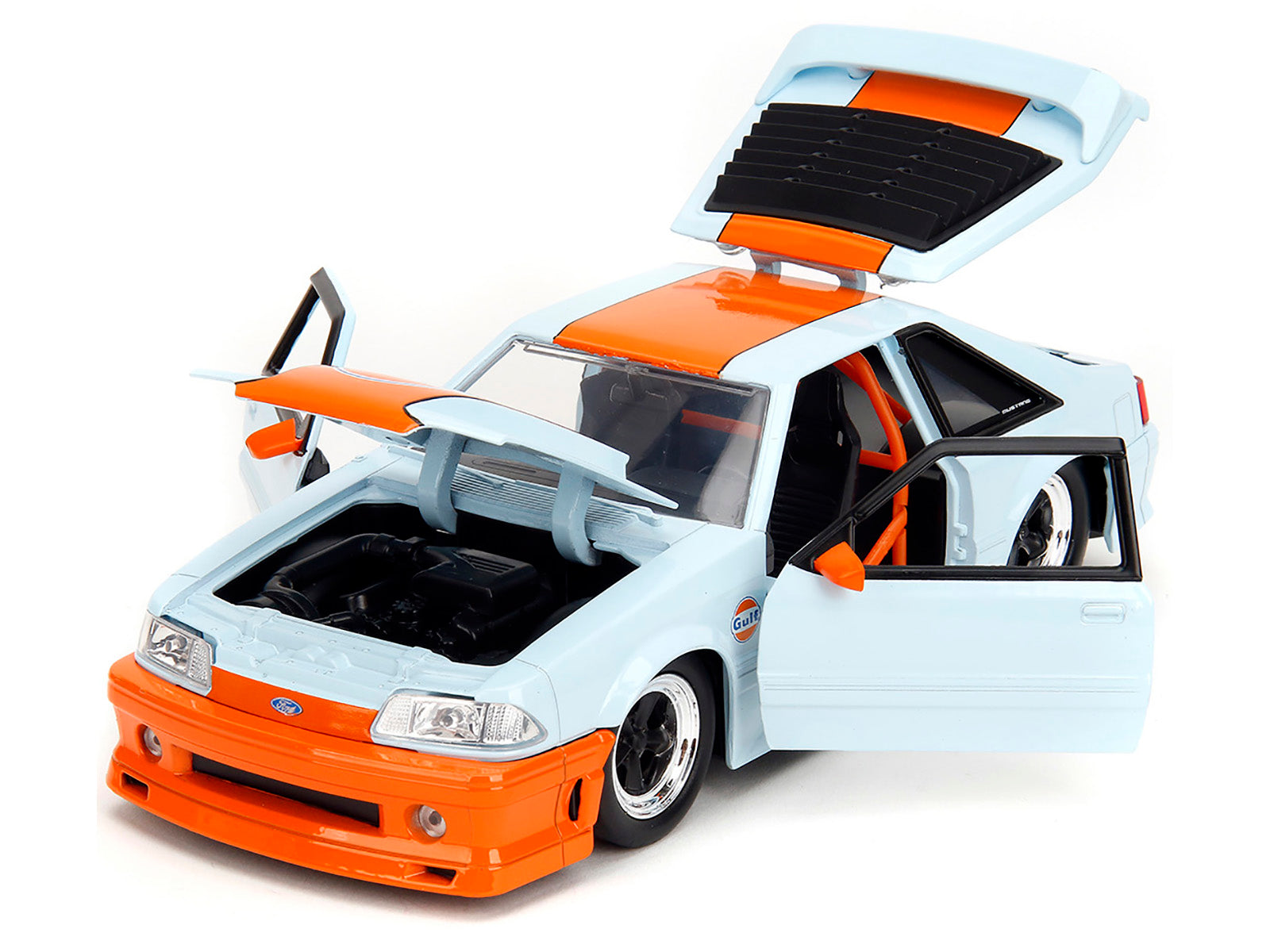 1989 Ford Mustang GT "Gulf Oil" Light Blue with Orange Stripe "Bigtime Muscle" Series 1/24 Diecast Model Car by Jada - image 2