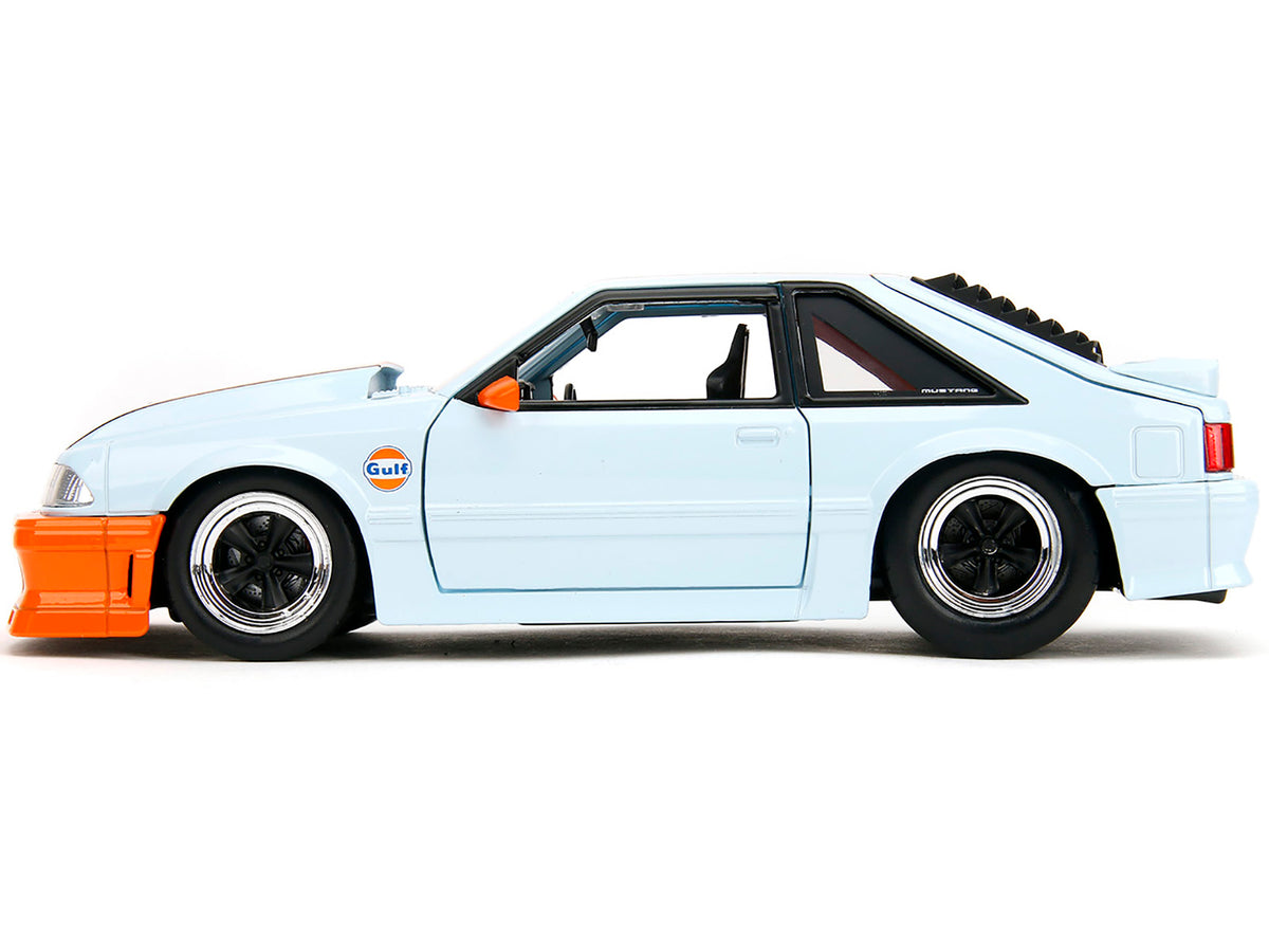 1989 Ford Mustang GT "Gulf Oil" Light Blue with Orange Stripe "Bigtime Muscle" Series 1/24 Diecast Model Car by Jada - image 3