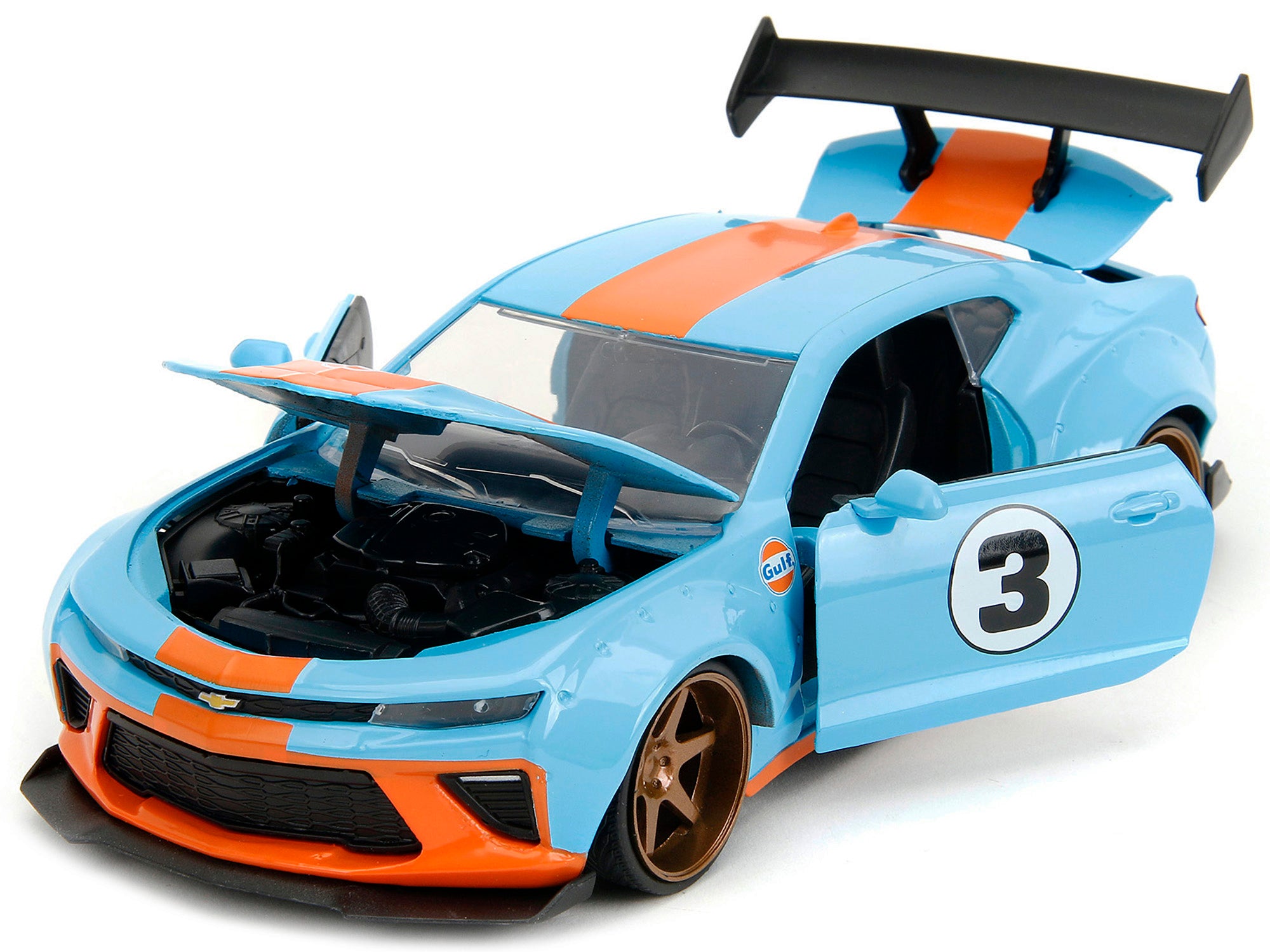 2016 Chevrolet Camaro Widebody #3 Light Blue with Orange Stripes "Gulf Oil" "Wide Body" Series 1/24 Diecast Model Car by Jada - image 2